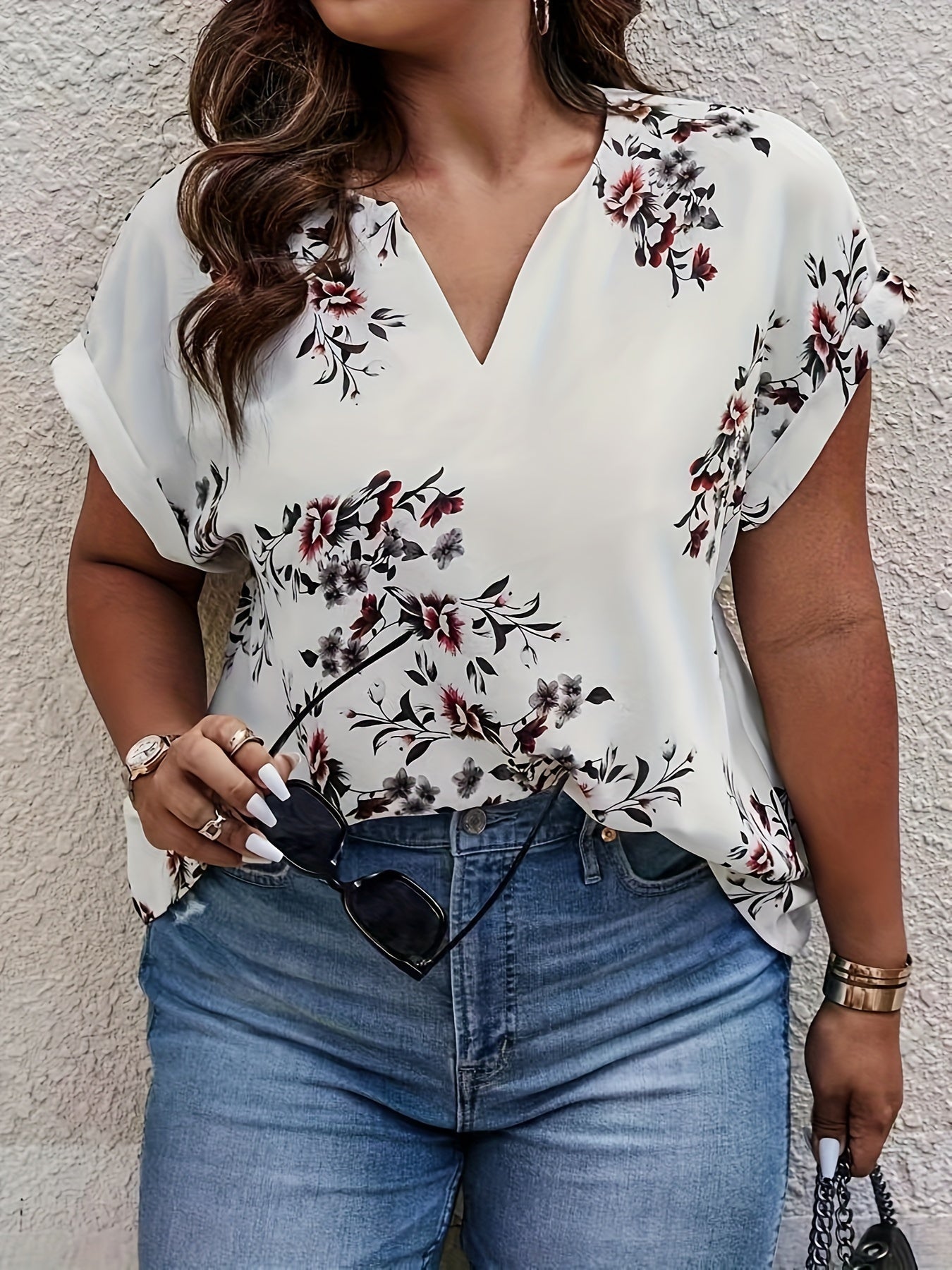 Weiße Blumenprint Bluse - Amelie