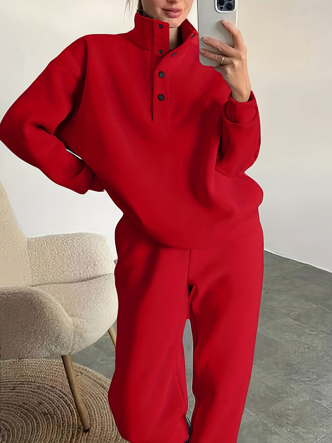 Rotes Knopf-Zweiteiliges Set - Olivia