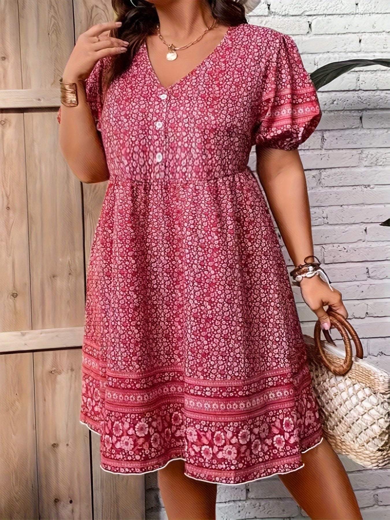 Gelbes Plus Size Blumenkleid - Lina