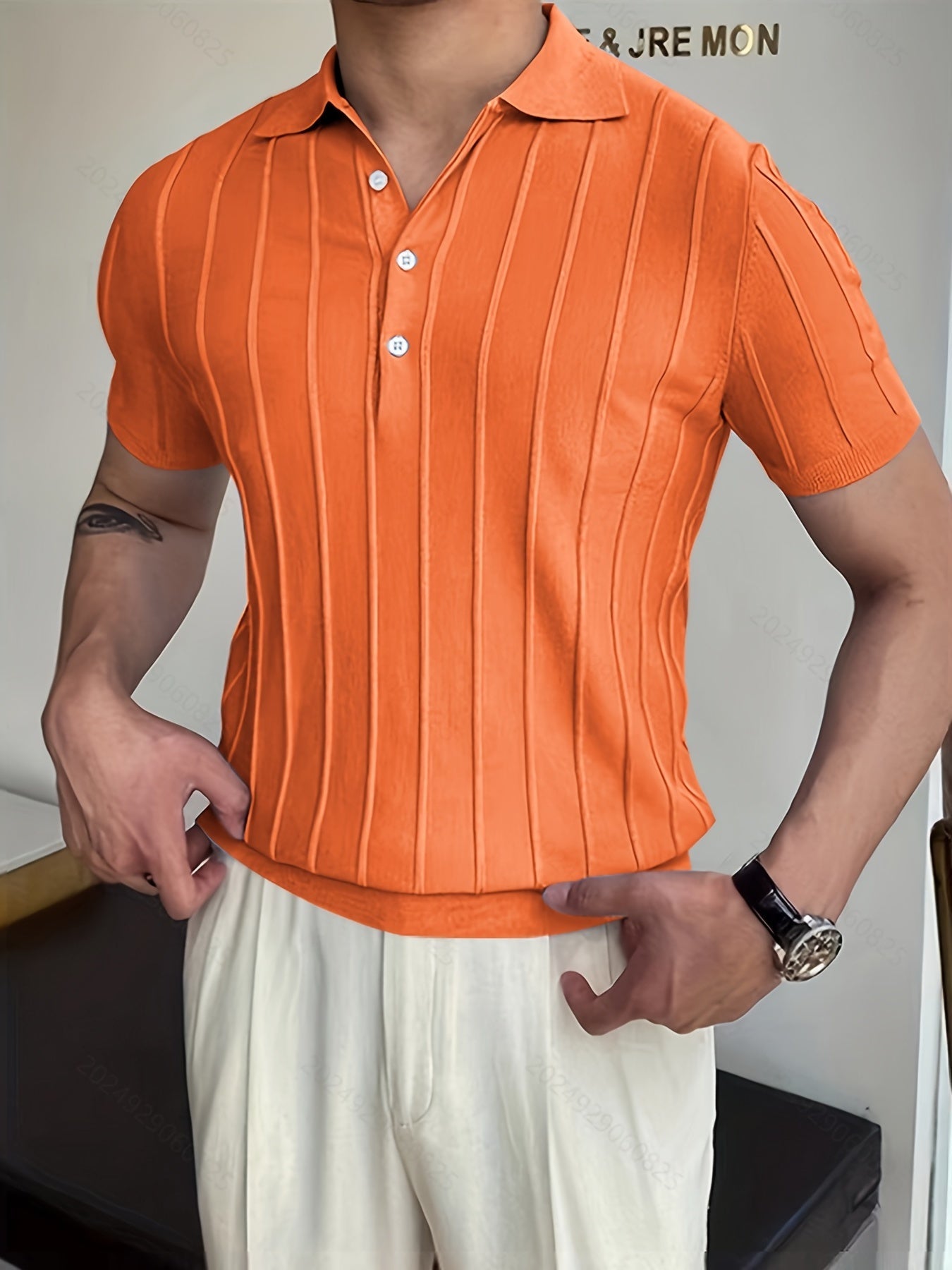 Hellblauer Gestreifter V-Ausschnitt Pullover - Sven