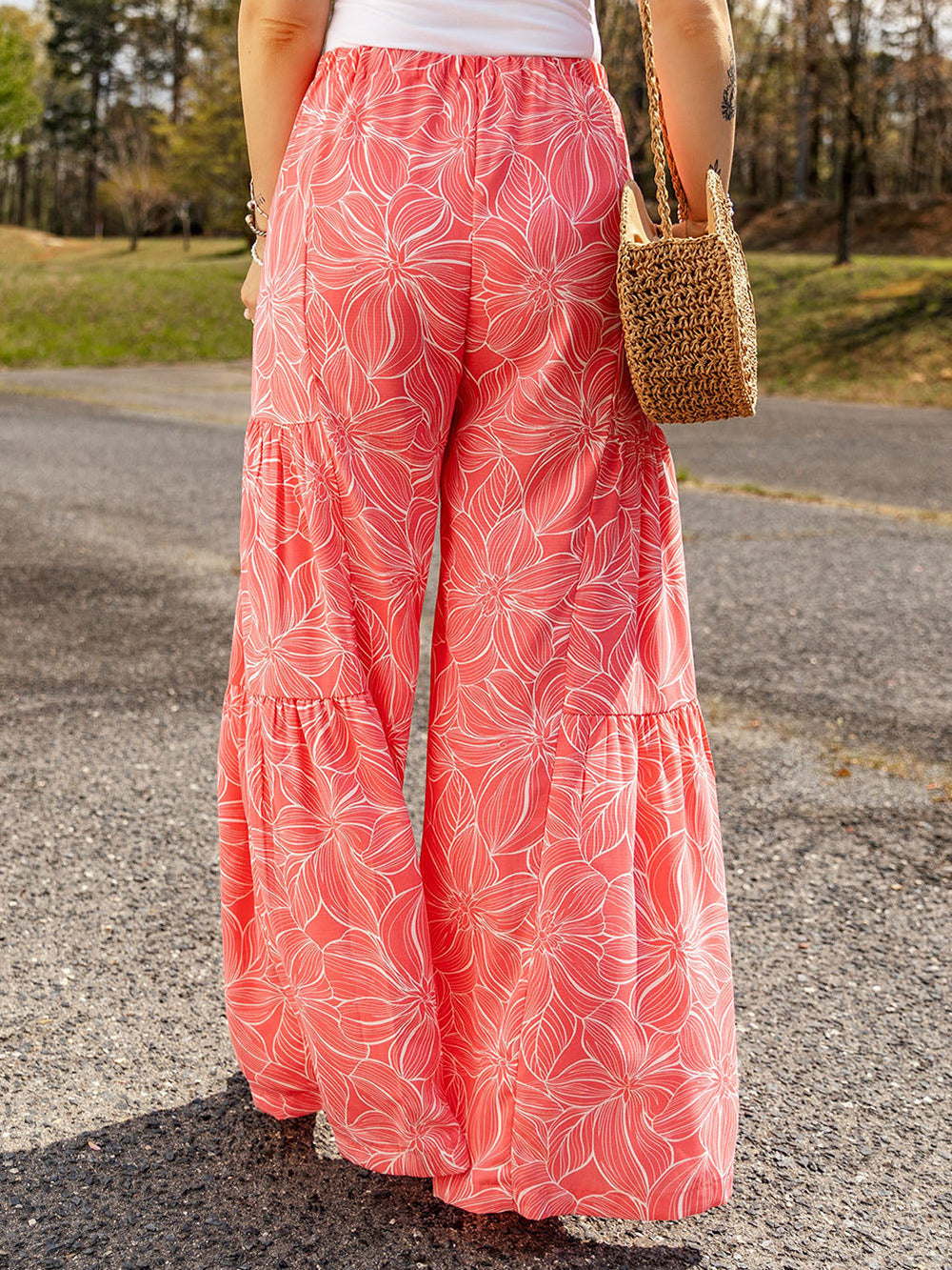 Rote Florale Stufenweite Hose - Sophia