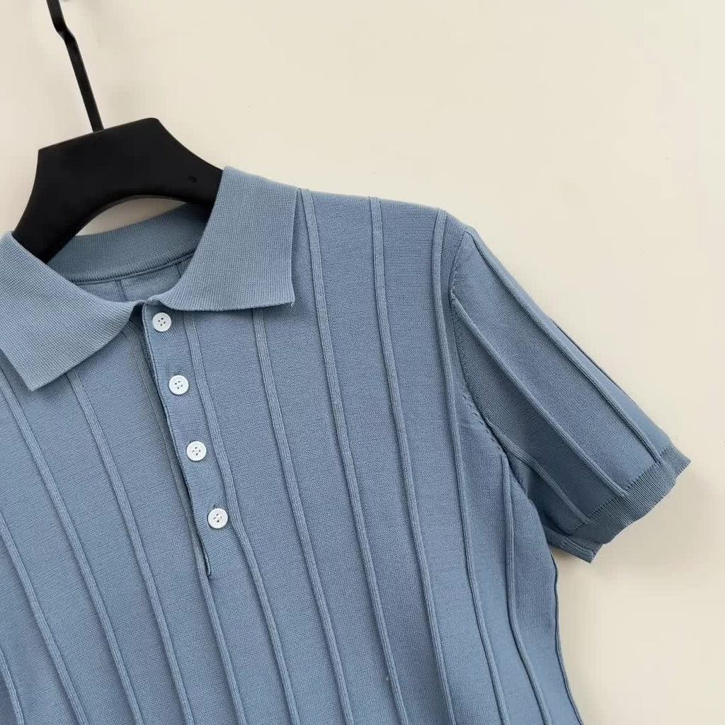 Hellblauer Gestreifter V-Ausschnitt Pullover - Sven