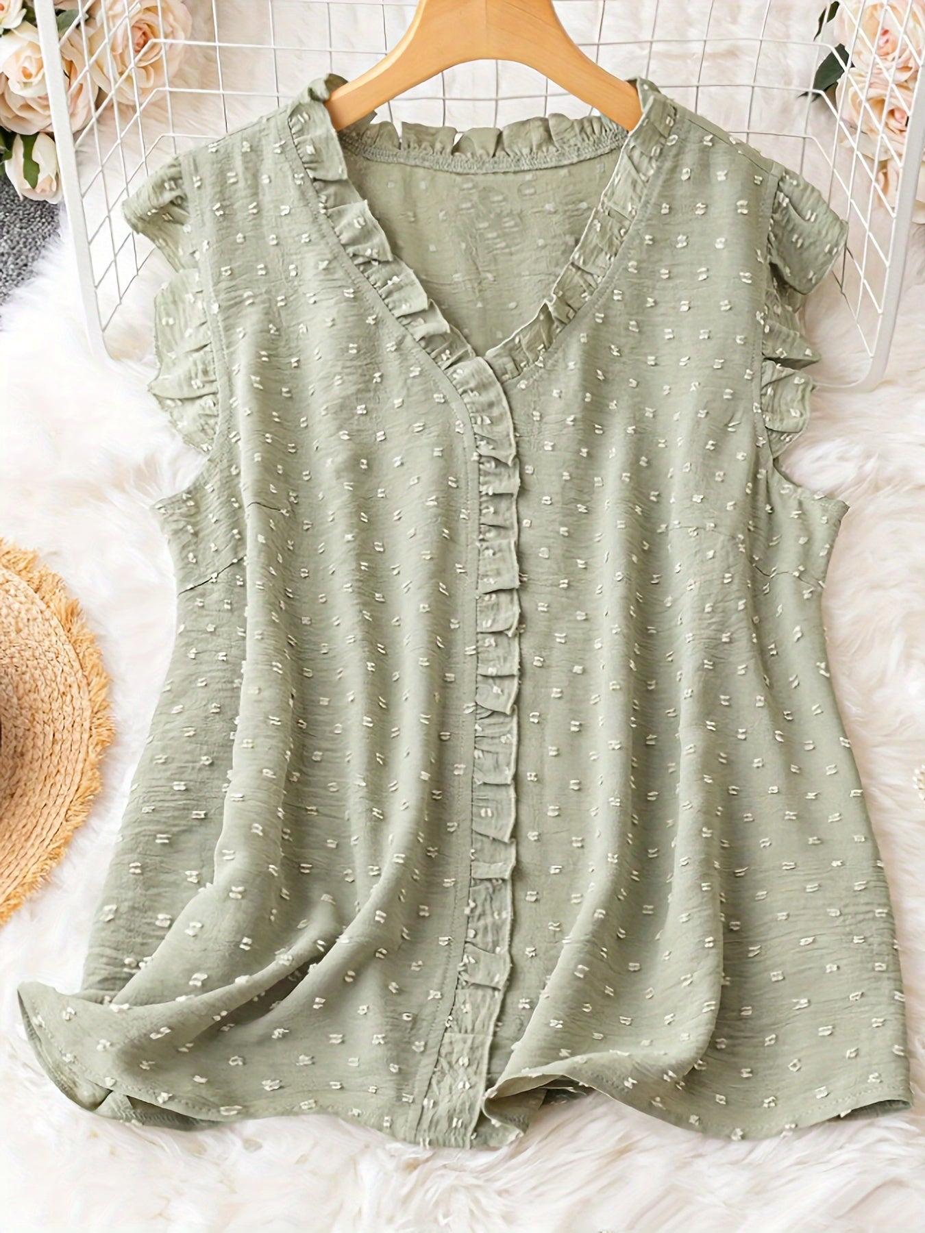 Hellgrüne Swiss Dot Bluse - Ella