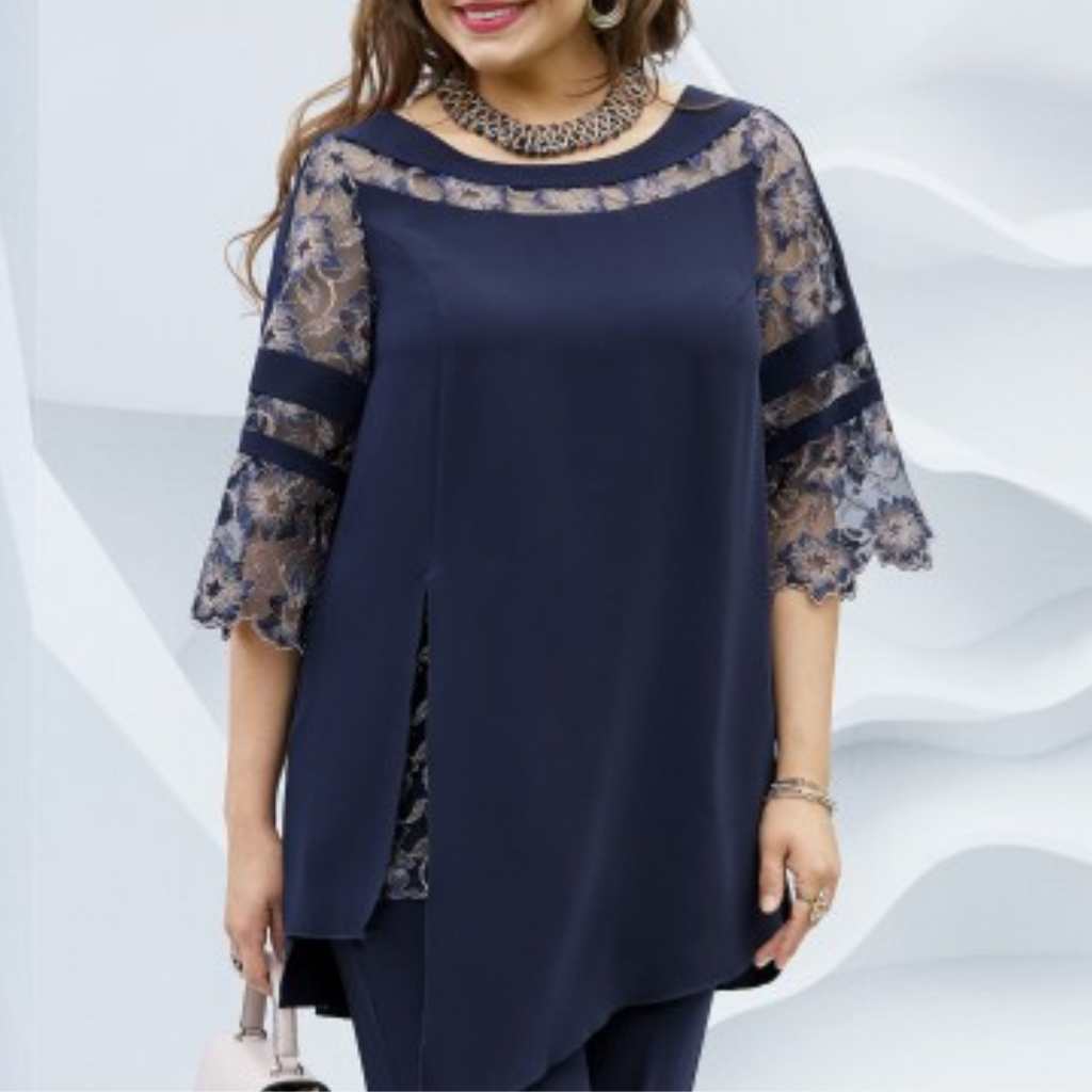 Marineblaue Bluse & Hose Set - Mona