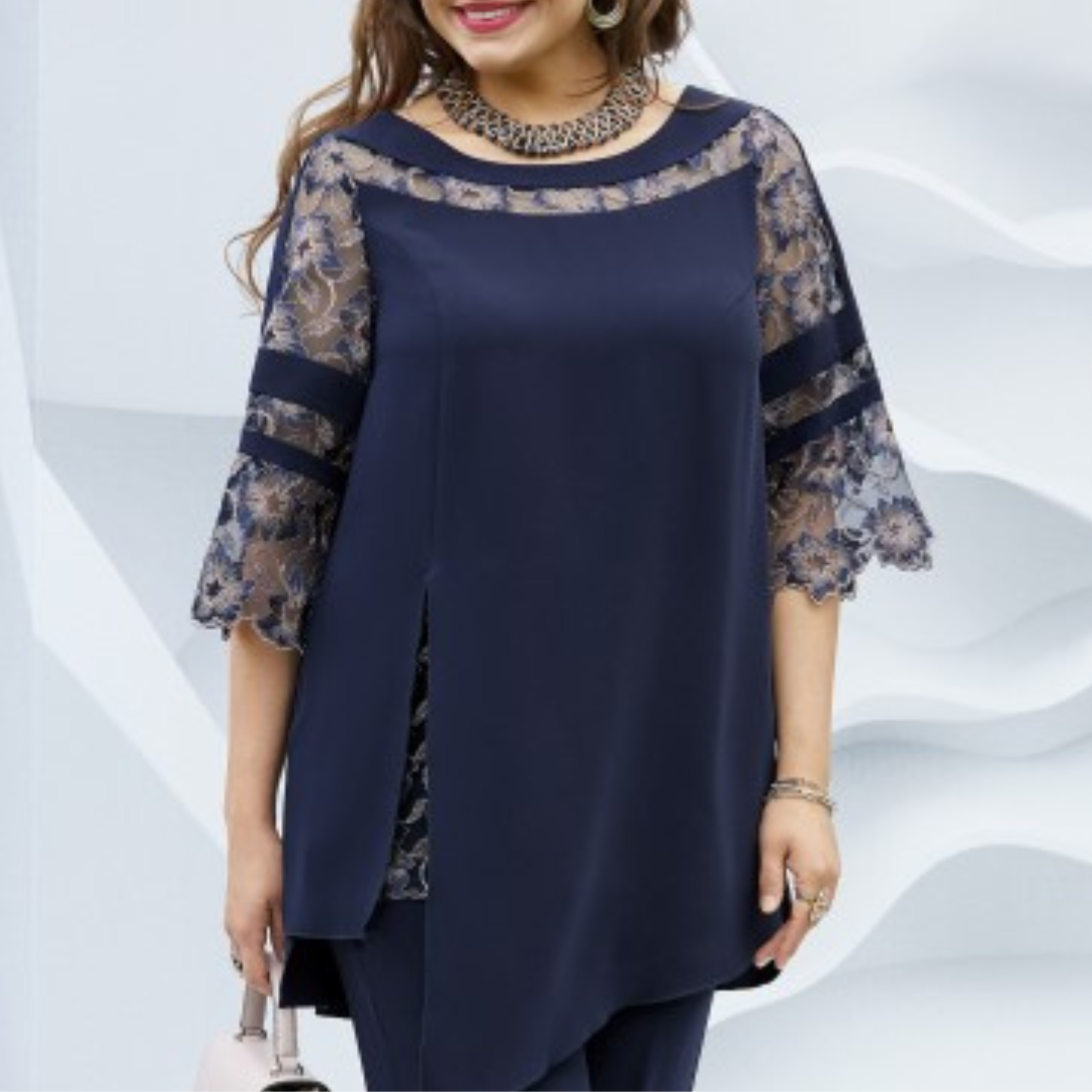 Marineblaue Bluse & Hose Set - Mona