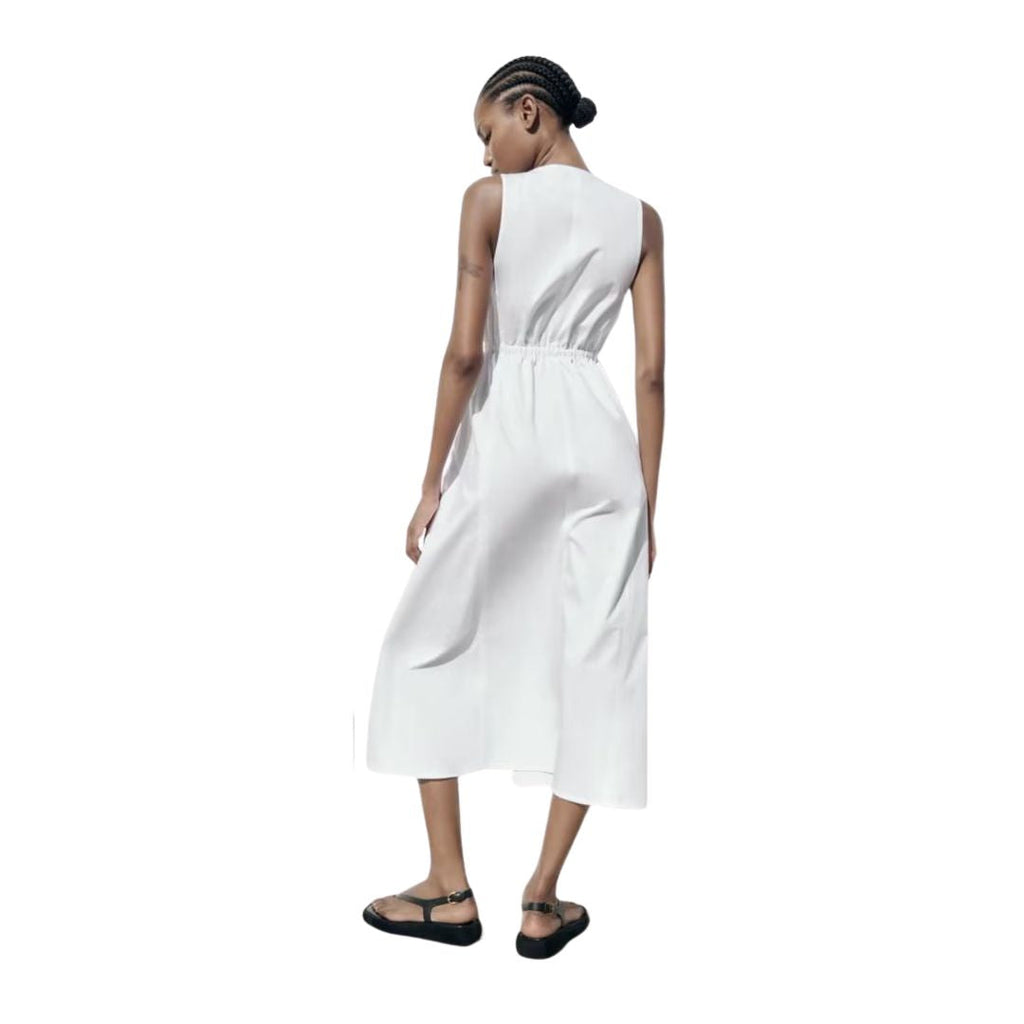 Eva's Weiße Midi-Kleid mit V-Ausschnitt