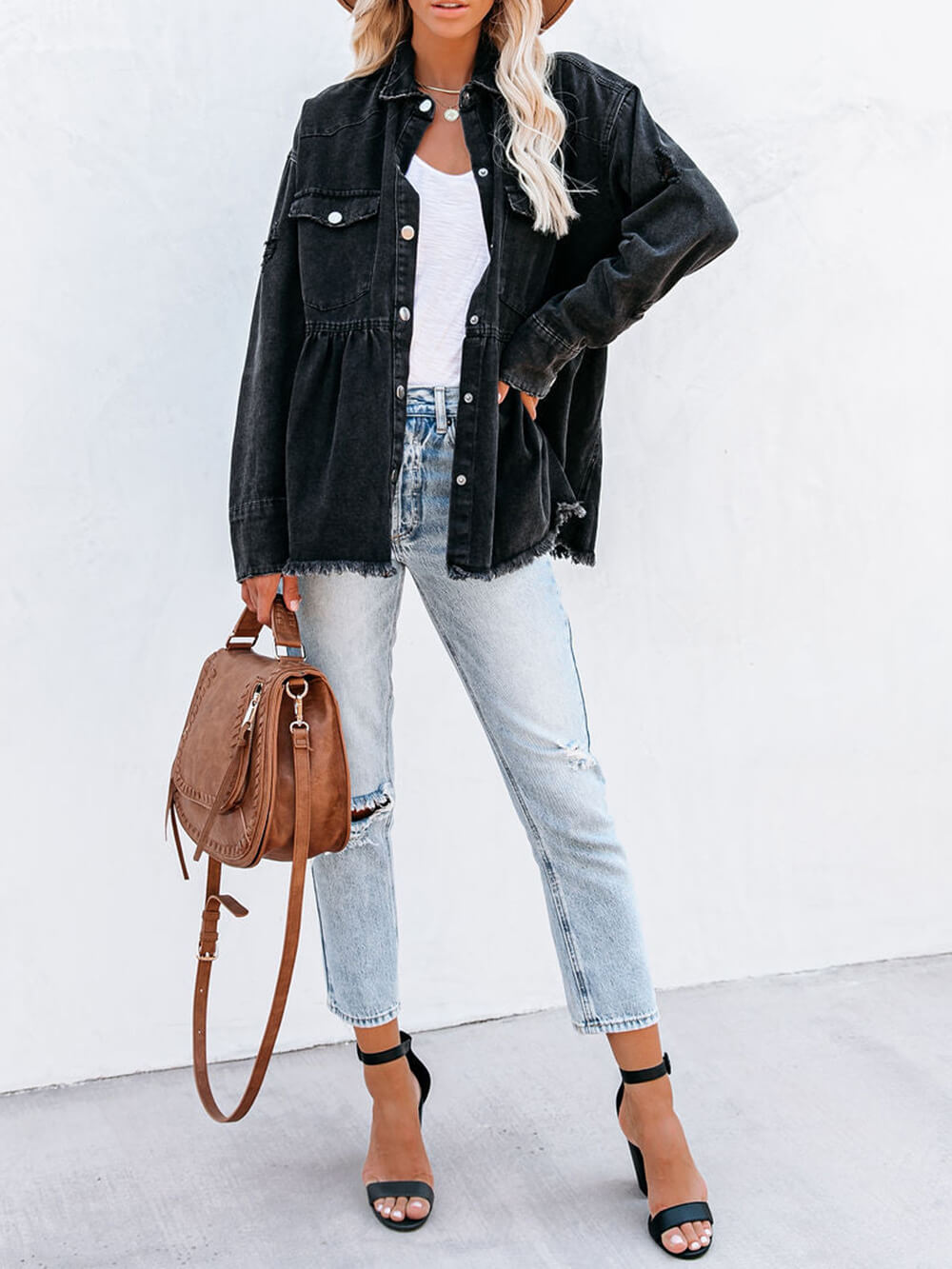 Schwarzes Denim Hemdjacke - Lara
