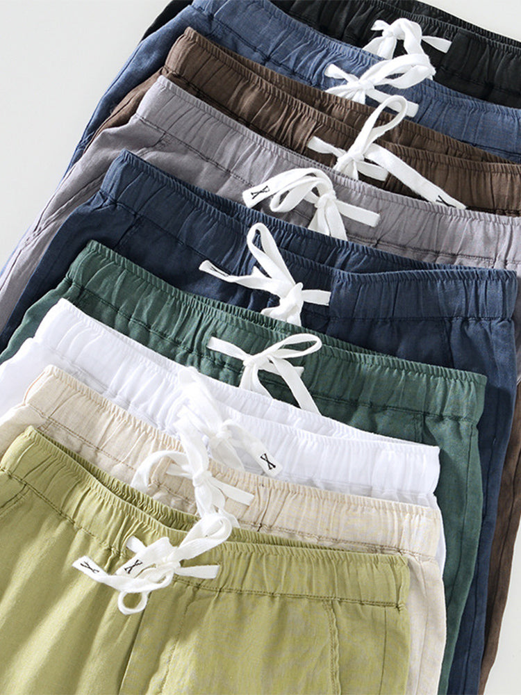 Khaki Leinenhose mit Kordelzug - Noah