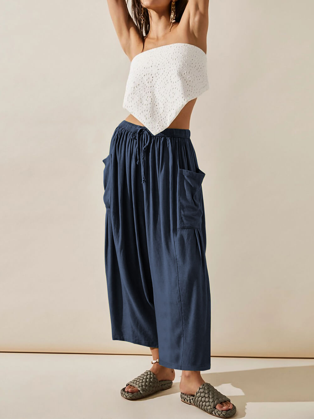 Blaue Bequeme Yoga-Weithose - Sara
