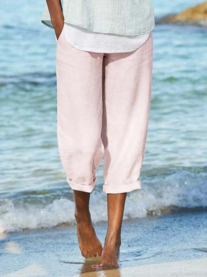 Sophie - Weiße Baumwoll-Leinen-Casual-Hose