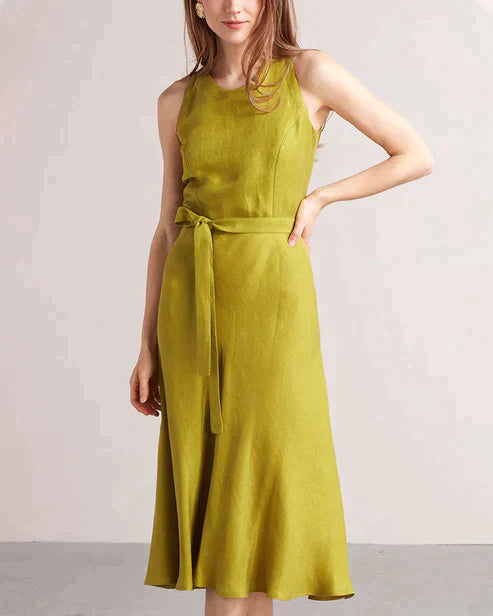 Jenelle - Grau-Grünes Sommerkleid mit Offenem Rücken