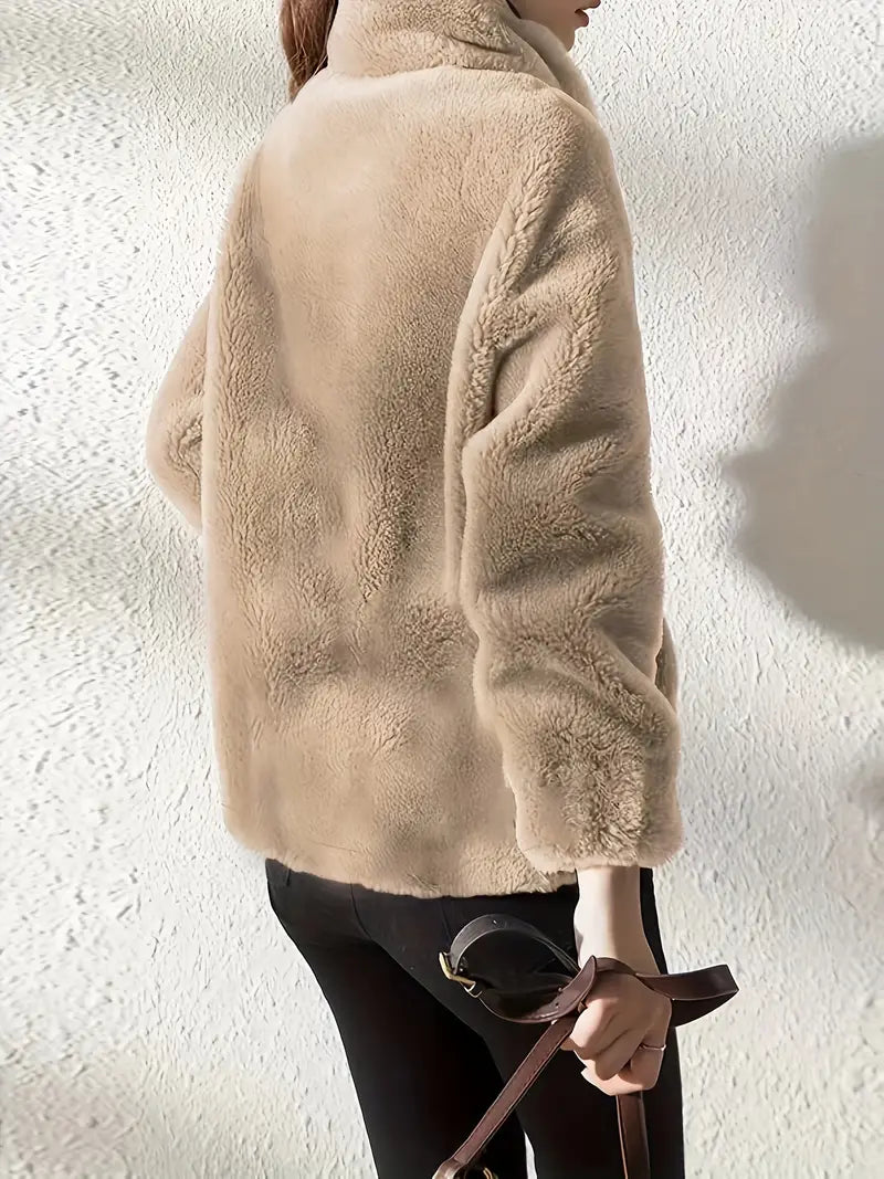 Teddyweste mit Reißverschluss Khaki - Lina