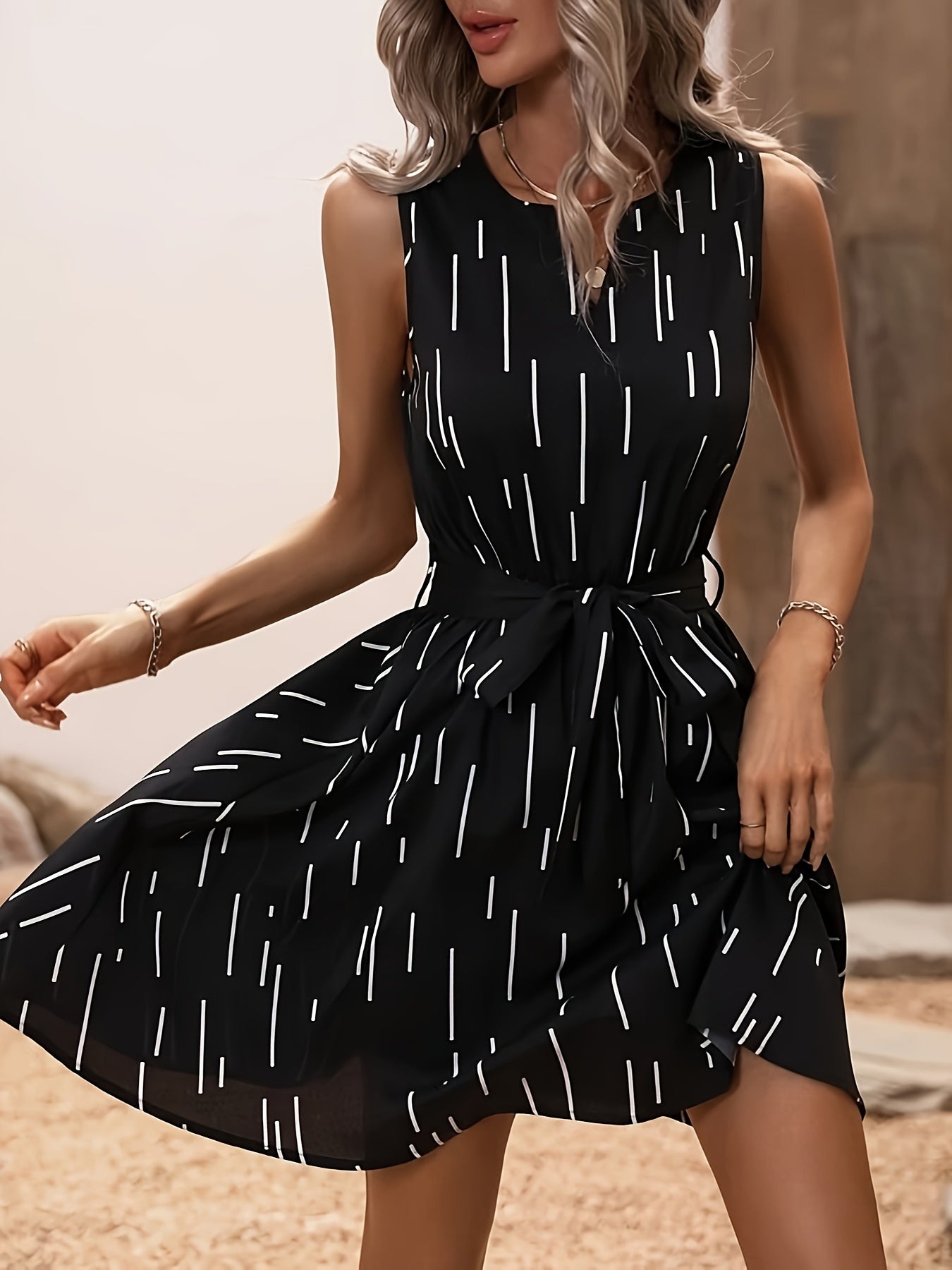 Blaues gestreiftes Kleid mit Gürtel - Marie