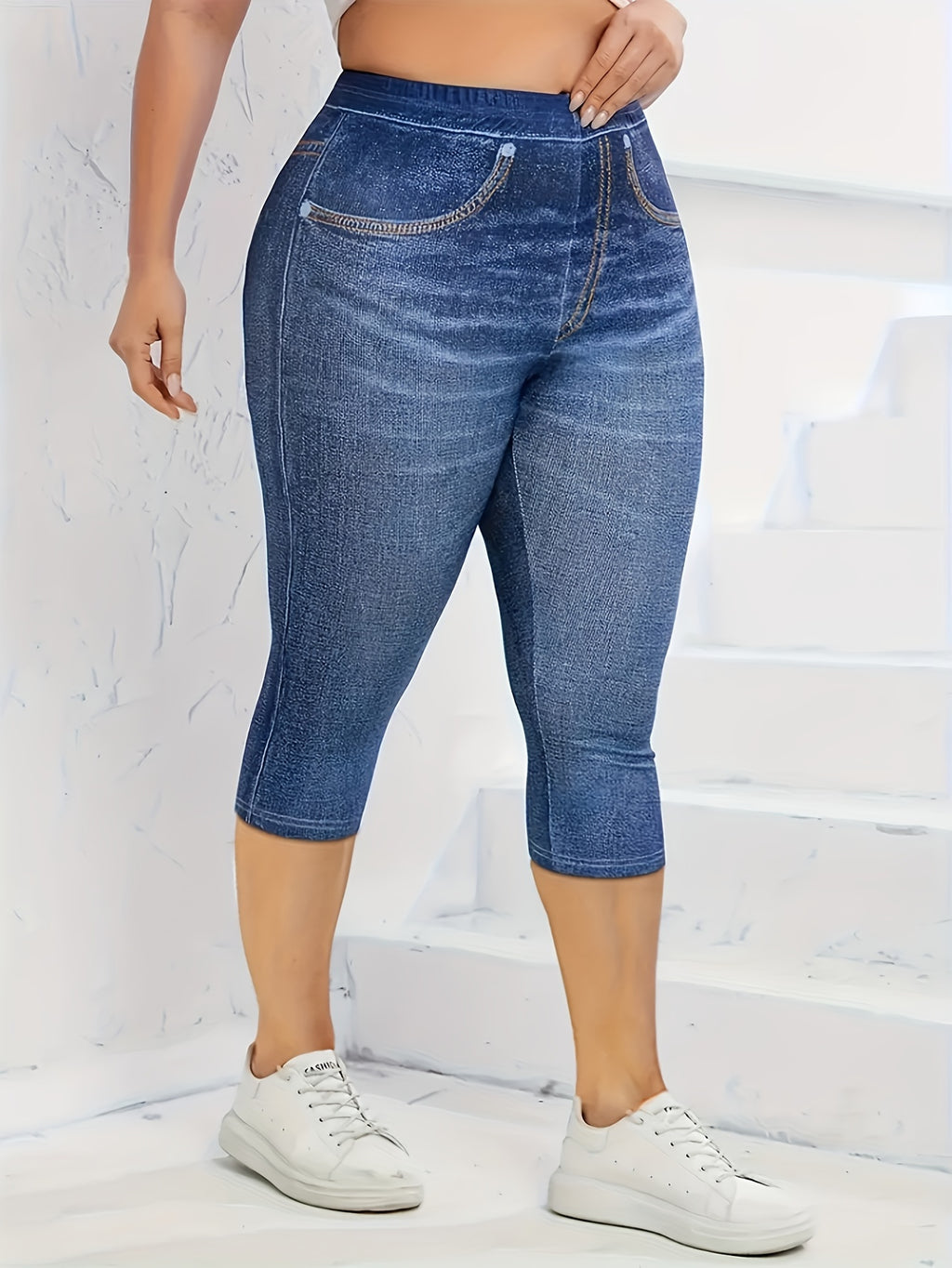 Marineblaue Capri-Leggings in Denim-Optik - Ella