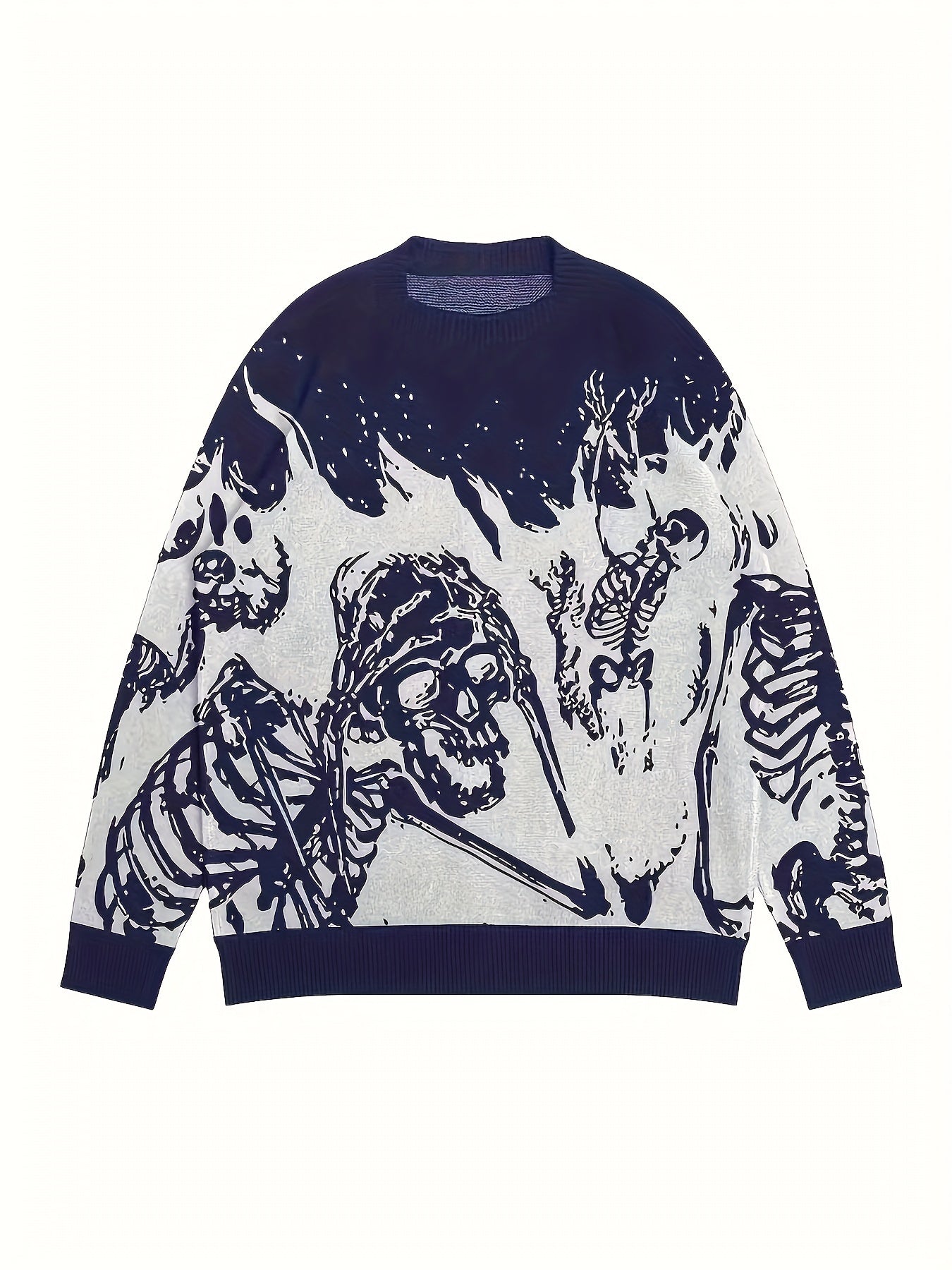 Schwarzer Strickpullover mit Totenkopf-Print - Finn