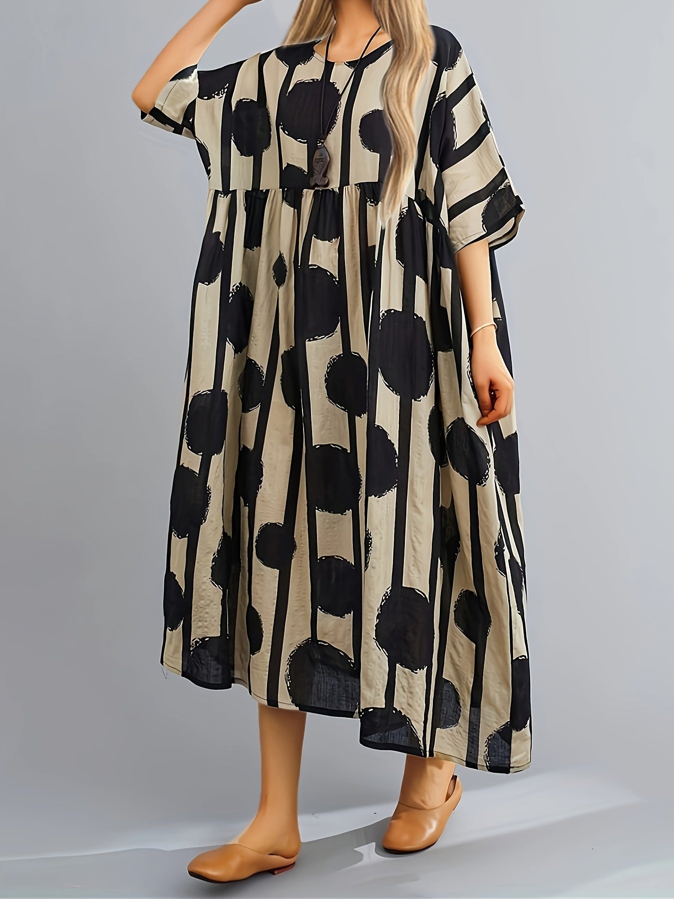 Rotes Pünktchen- und Streifenmuster-Kleid - Anna