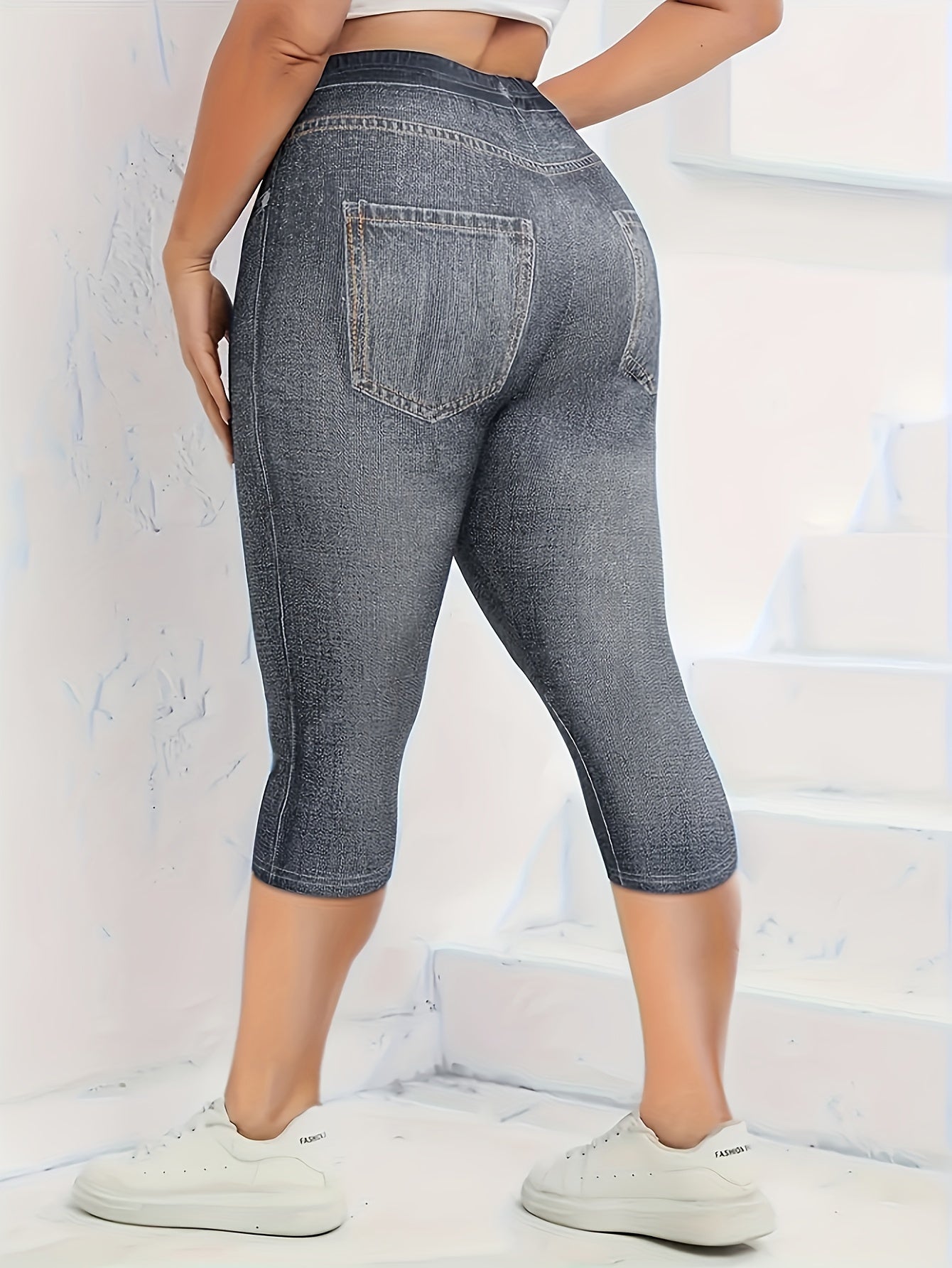 Marineblaue Capri-Leggings in Denim-Optik - Ella