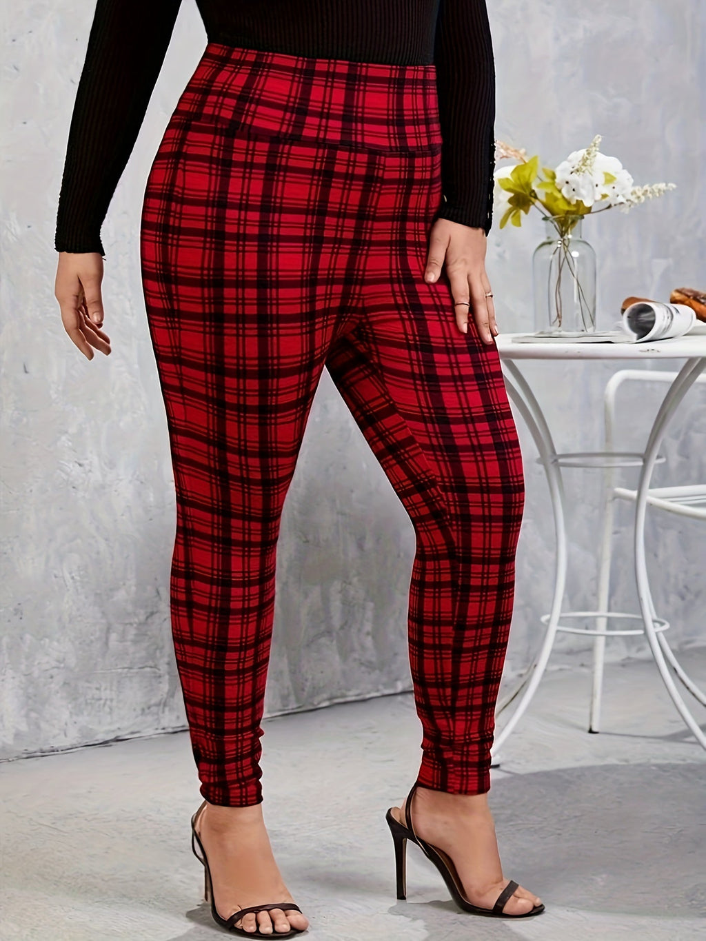 Rote Karierte Leggings - Tess