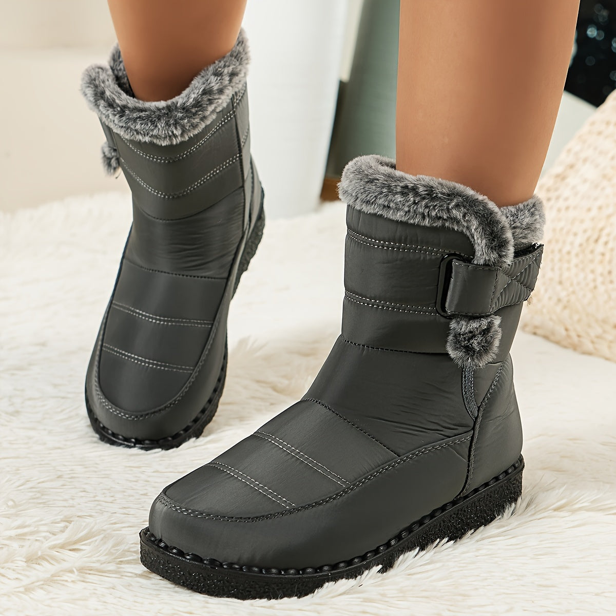Rote wasserdichte Damen-Schneestiefel mit Plüschfutter - Anna