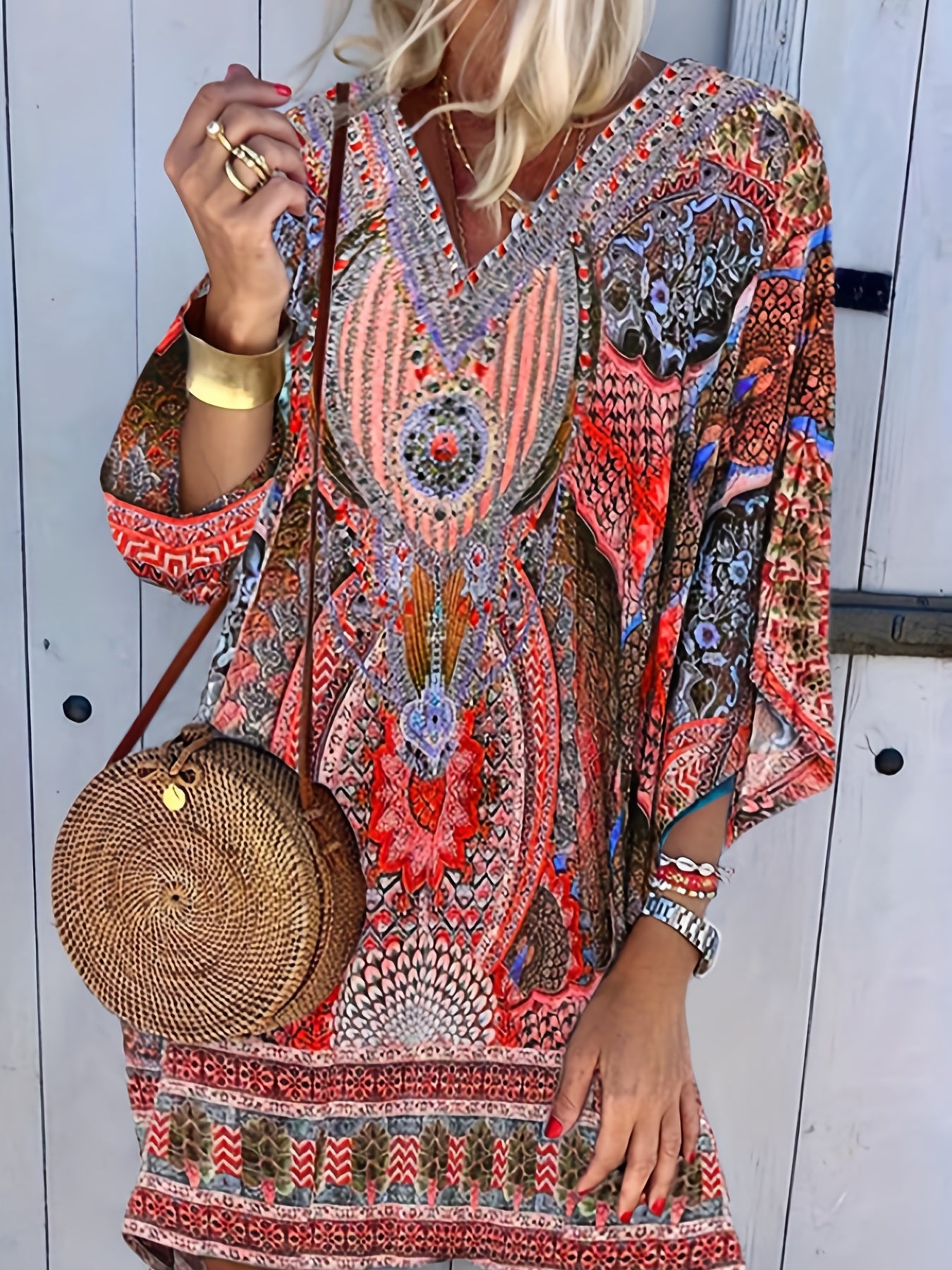 Rotes Tribal Print Kleid - Amara