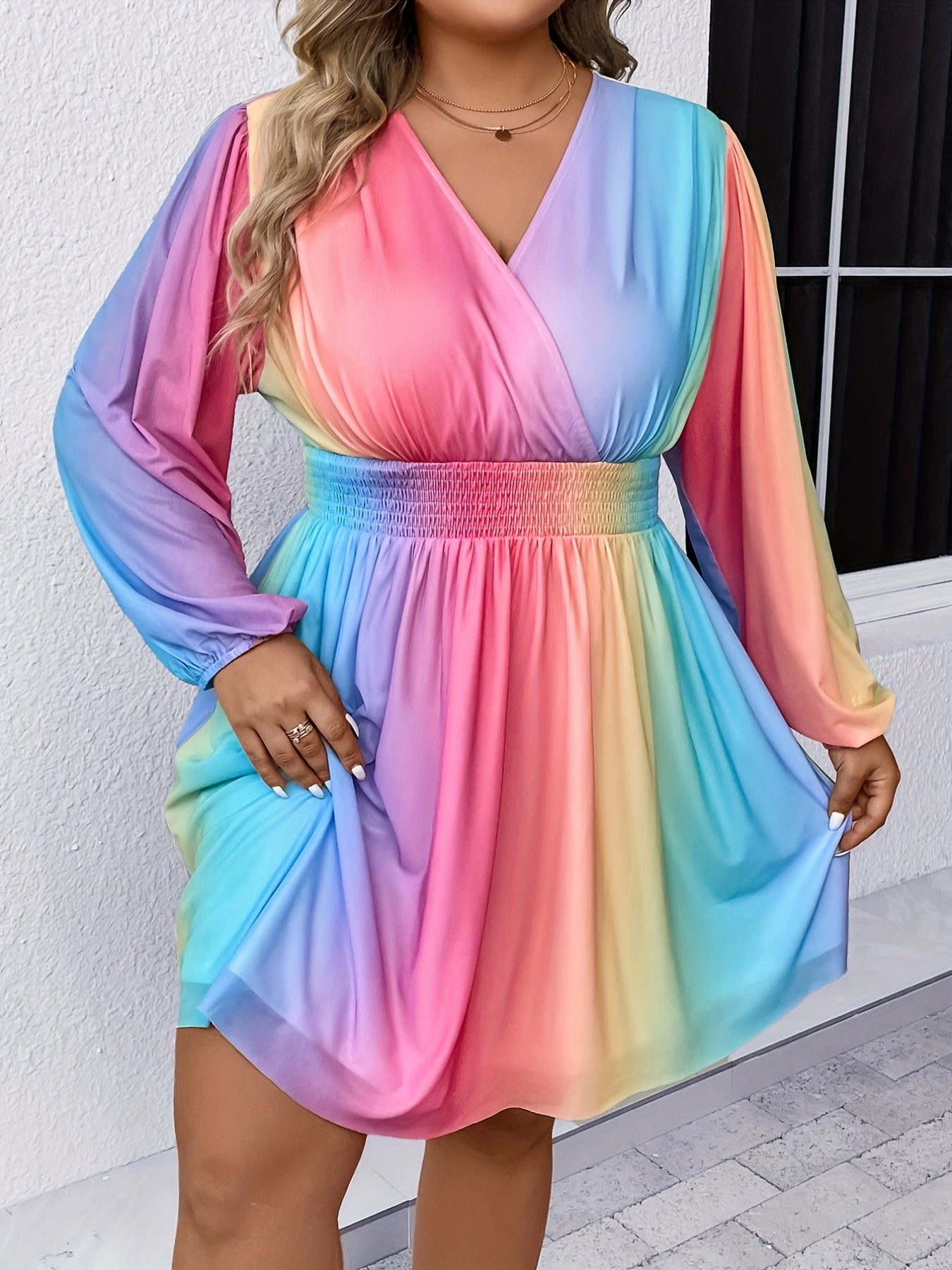 Rosa Plus Size Regenbogenkleid - Lina