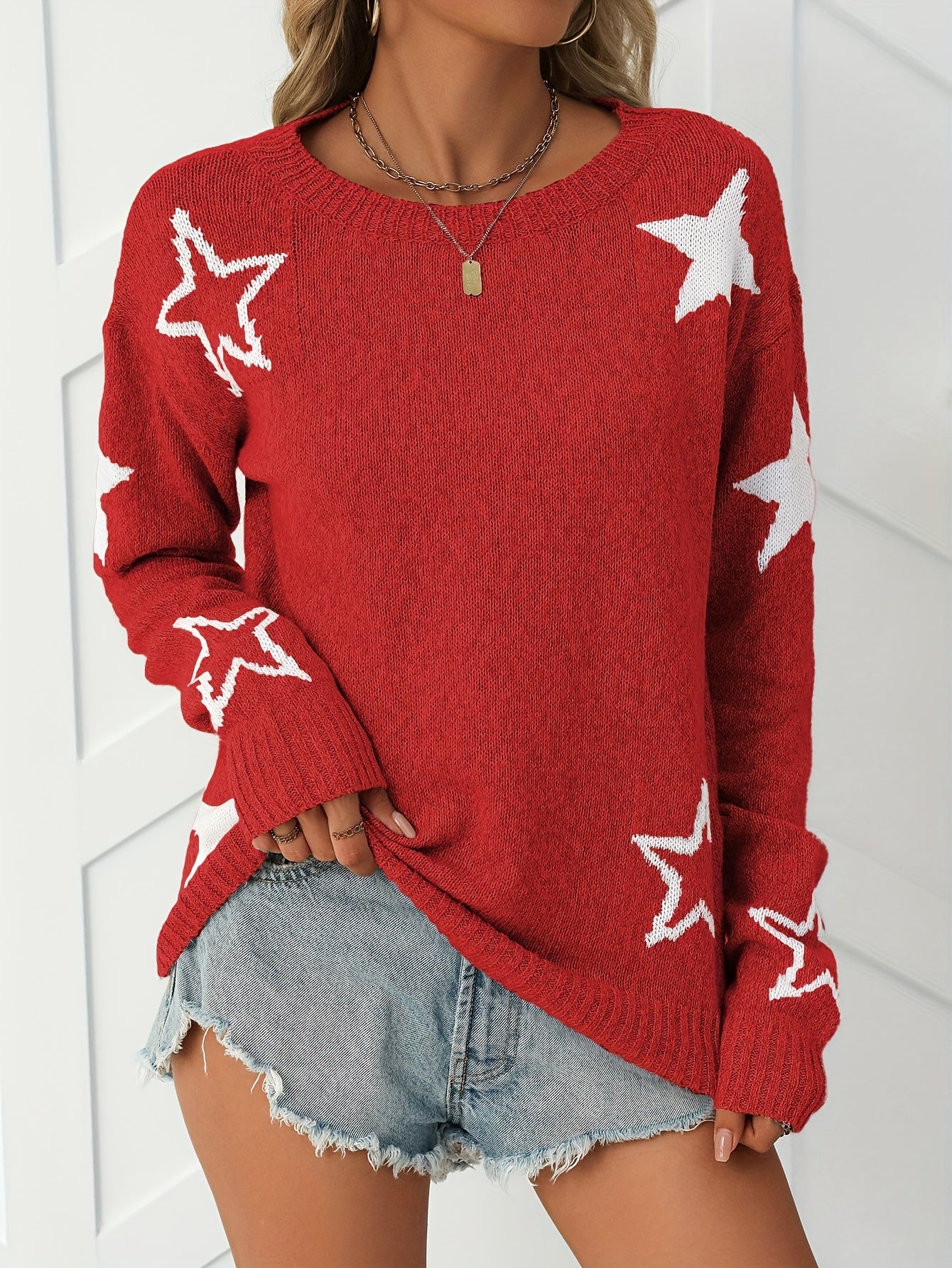 Khaki Pullover mit Sternenmuster - Stella