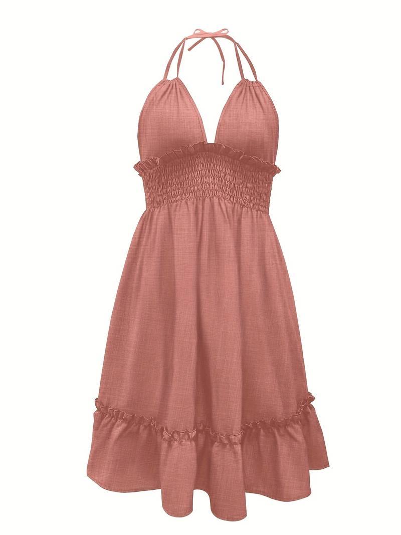 Nina's Blaues Halfterkleid mit Rückenfreiem Design