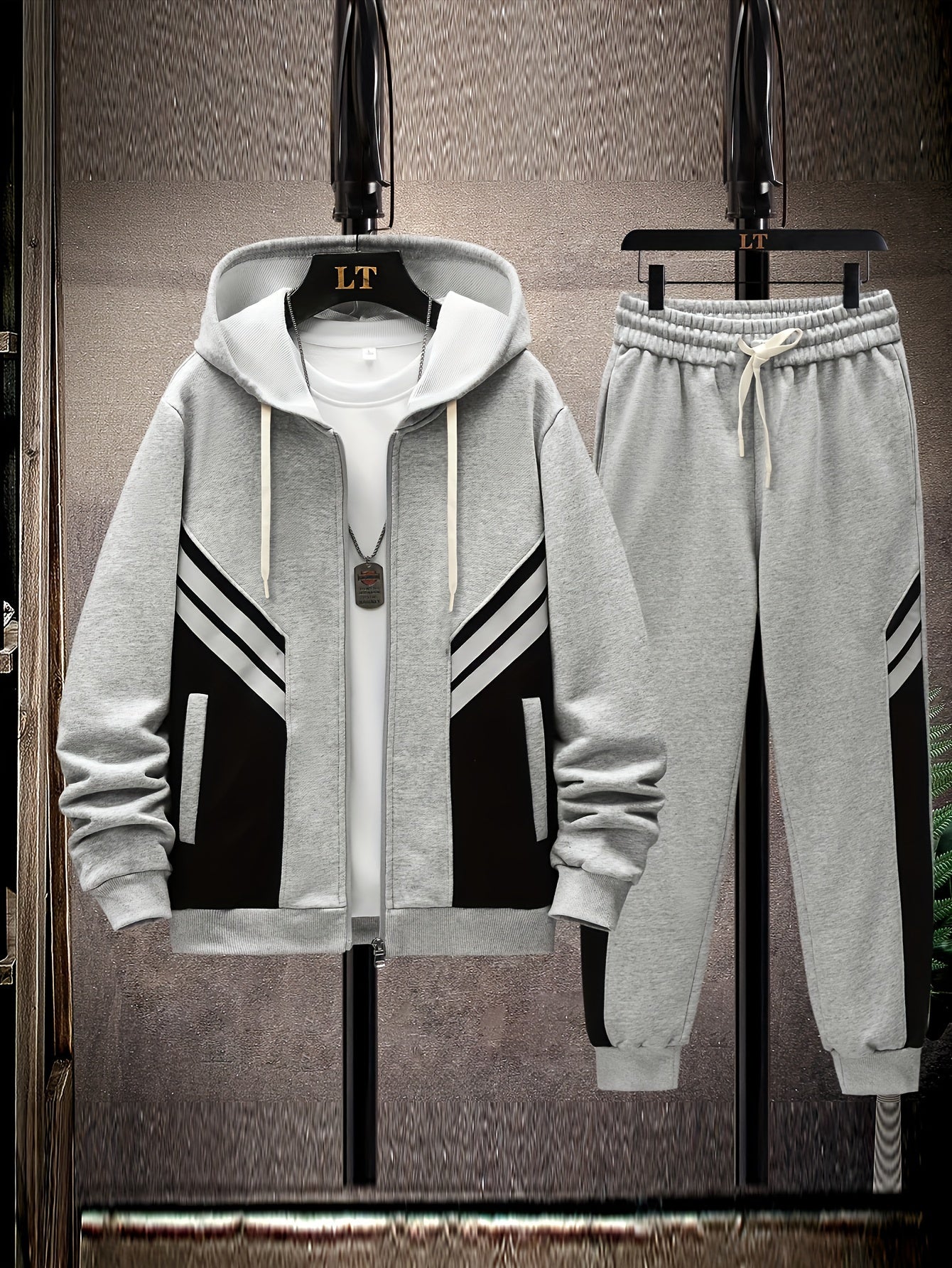 Schwarz Gestreiftes Hoodie & Jogginghose Set - Tom