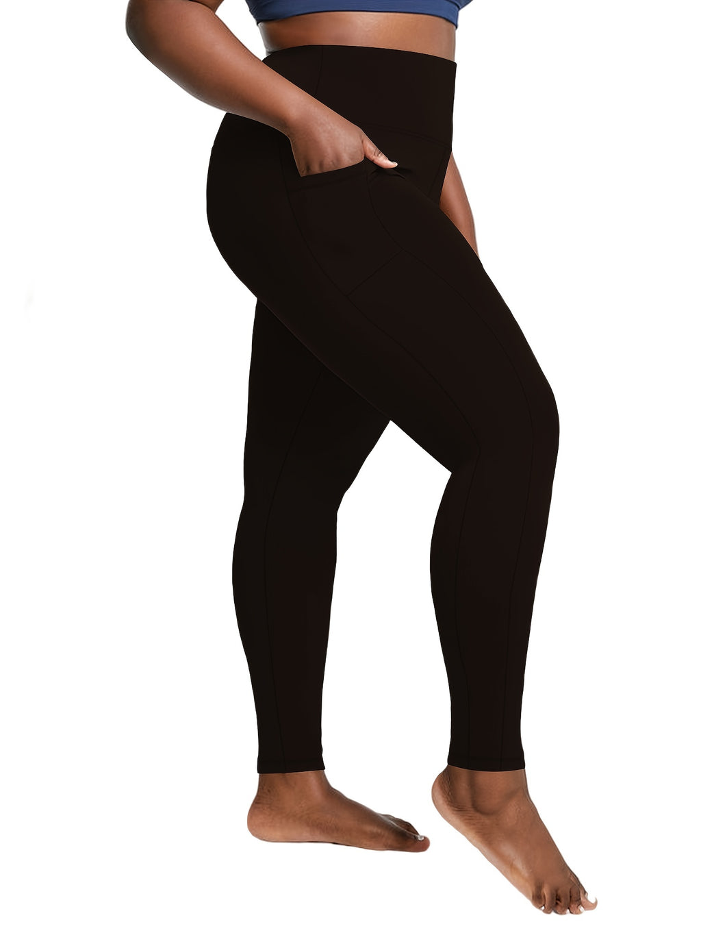 Schwarze Plus Size High Rise Leggings mit Taschen - Nora