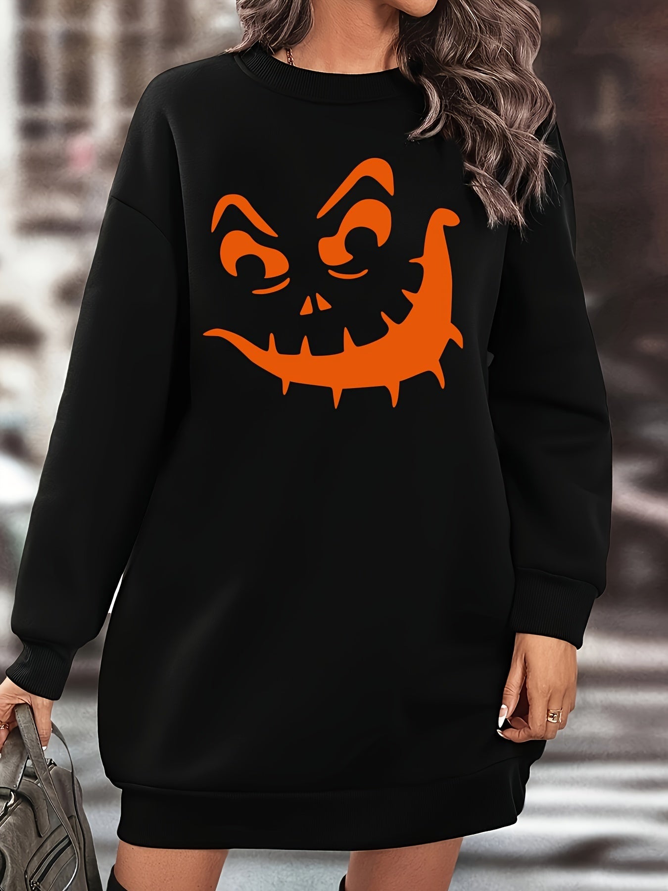 Schwarzes Halloween-Smile-Sweaterkleid - Lisa