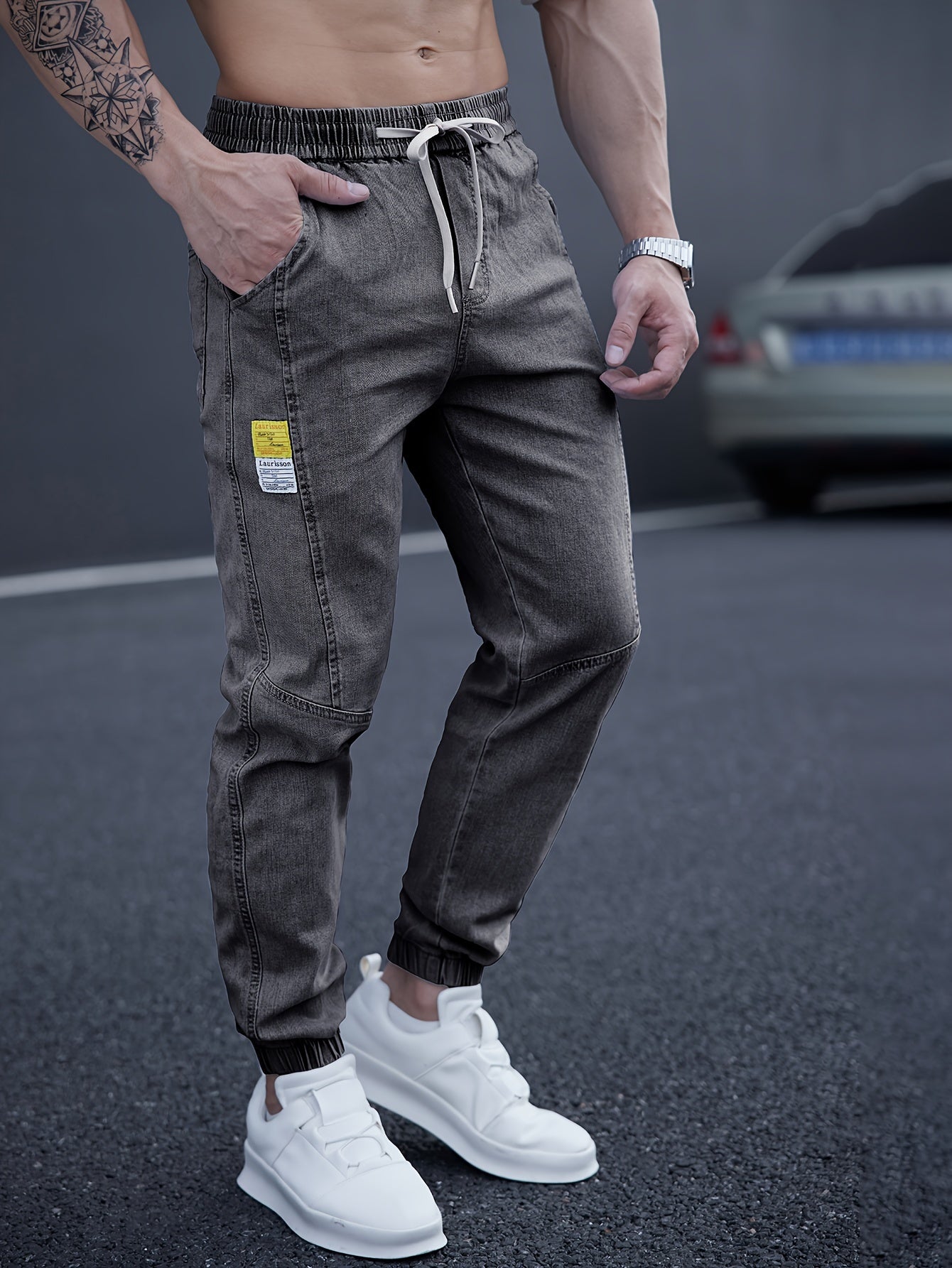 Schwarze Jogger-Jeans mit Kordelzug - Leo