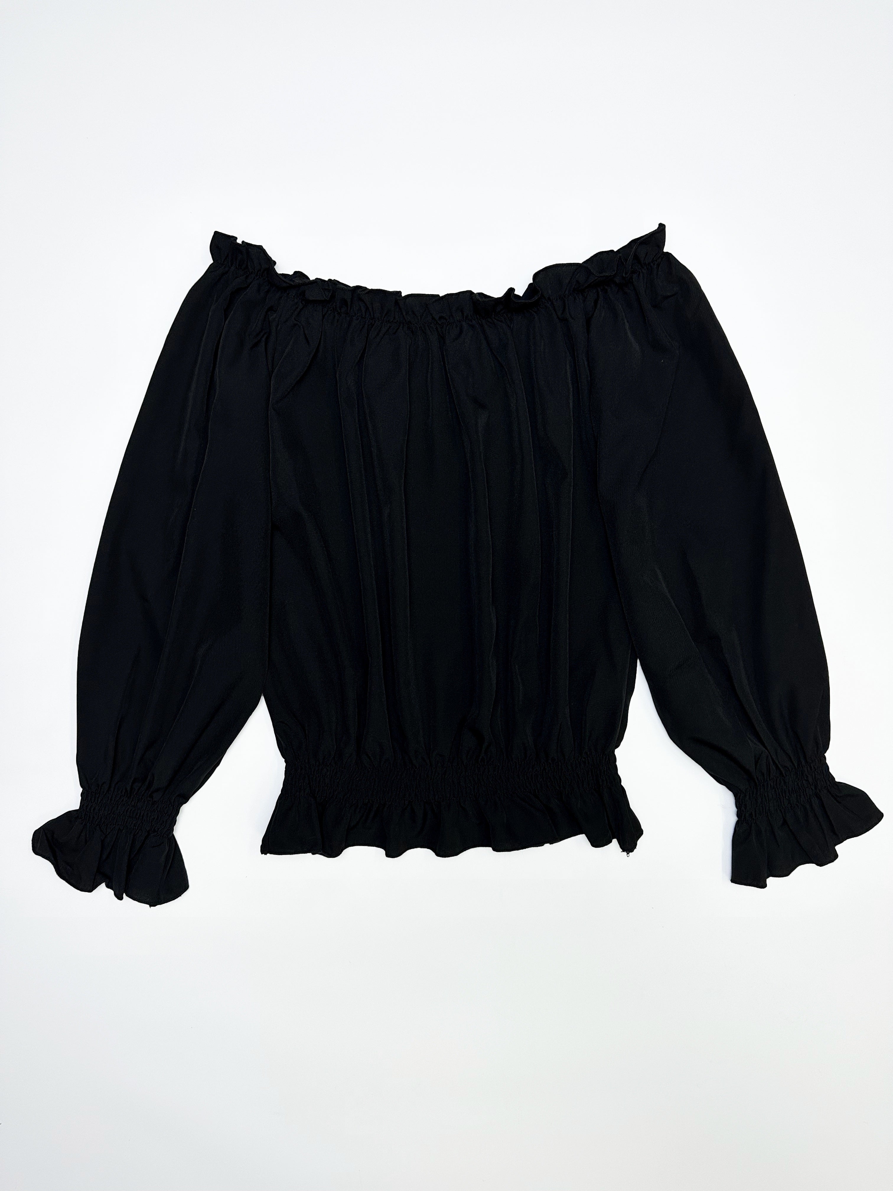 Weiße Rüschenbluse mit langen Ärmeln - Clara