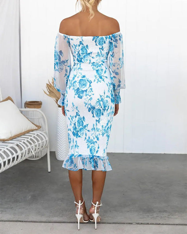 Rosa Blumen Off-Shoulder Kleid - Elin