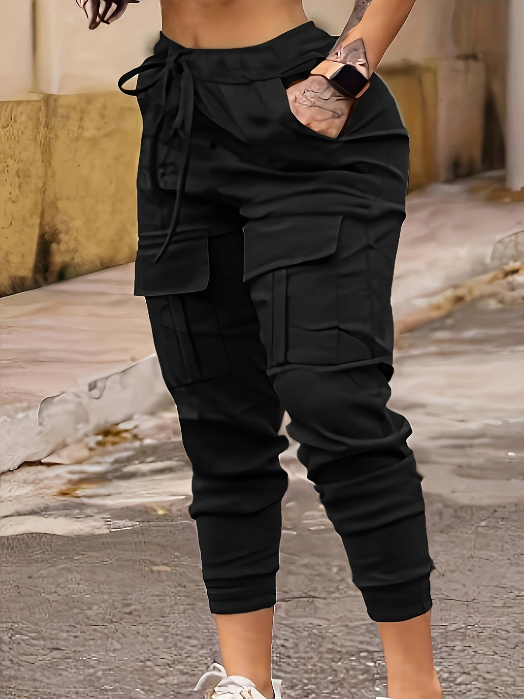 Dunkelgraue Plus Size Cargo Hose - Lina