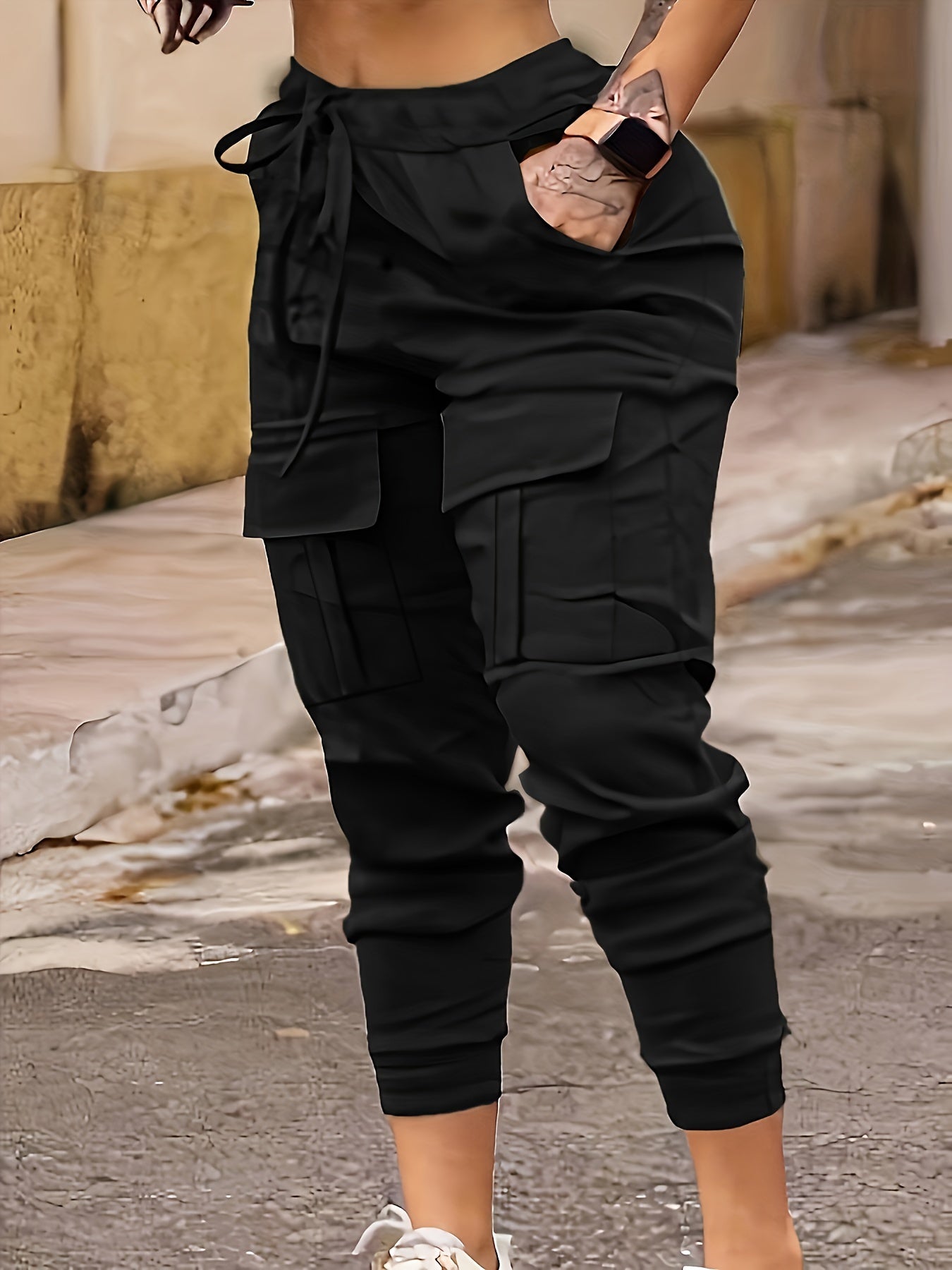 Dunkelgraue Plus Size Cargo Hose - Lina