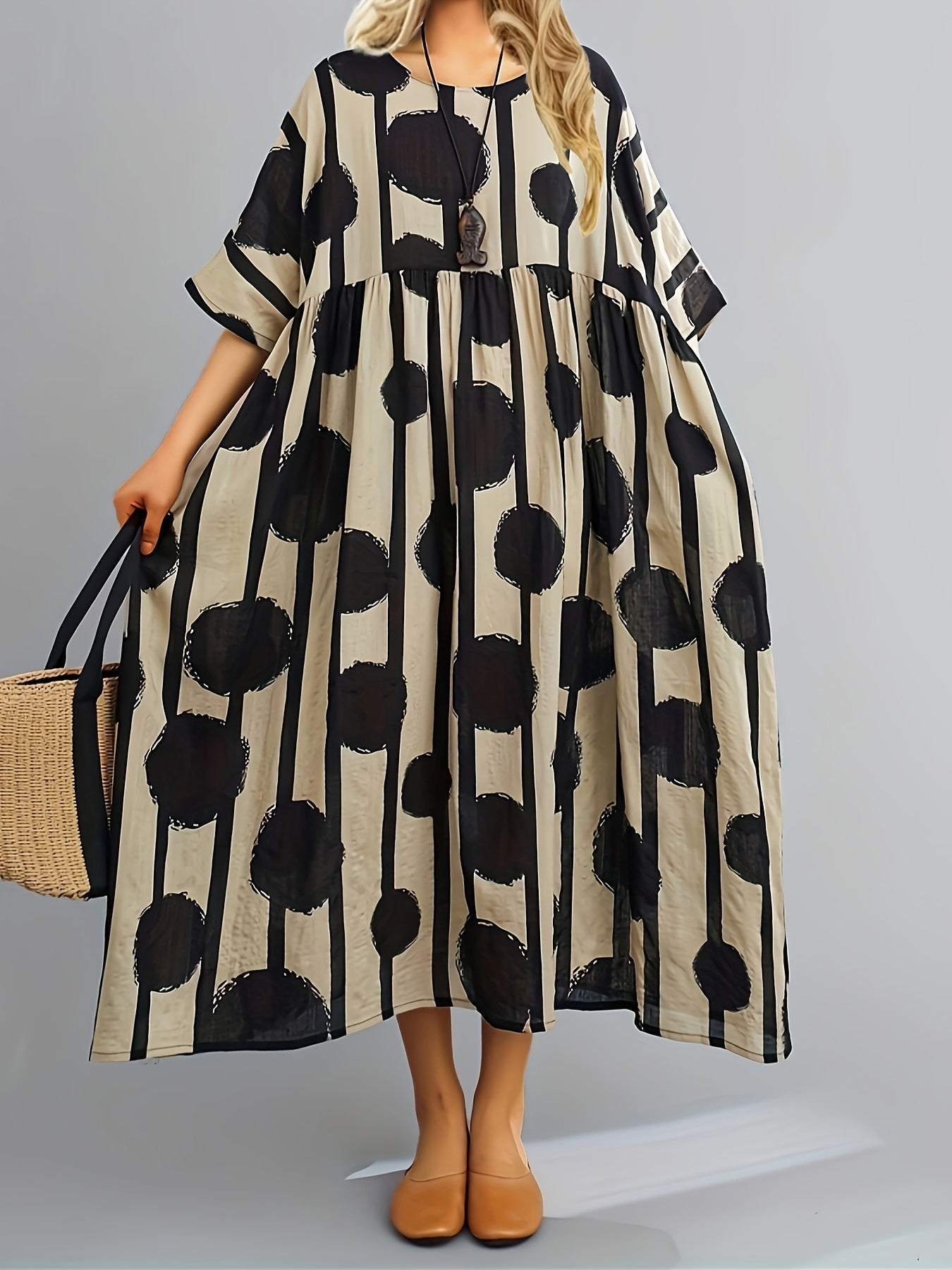 Rotes Pünktchen- und Streifenmuster-Kleid - Anna