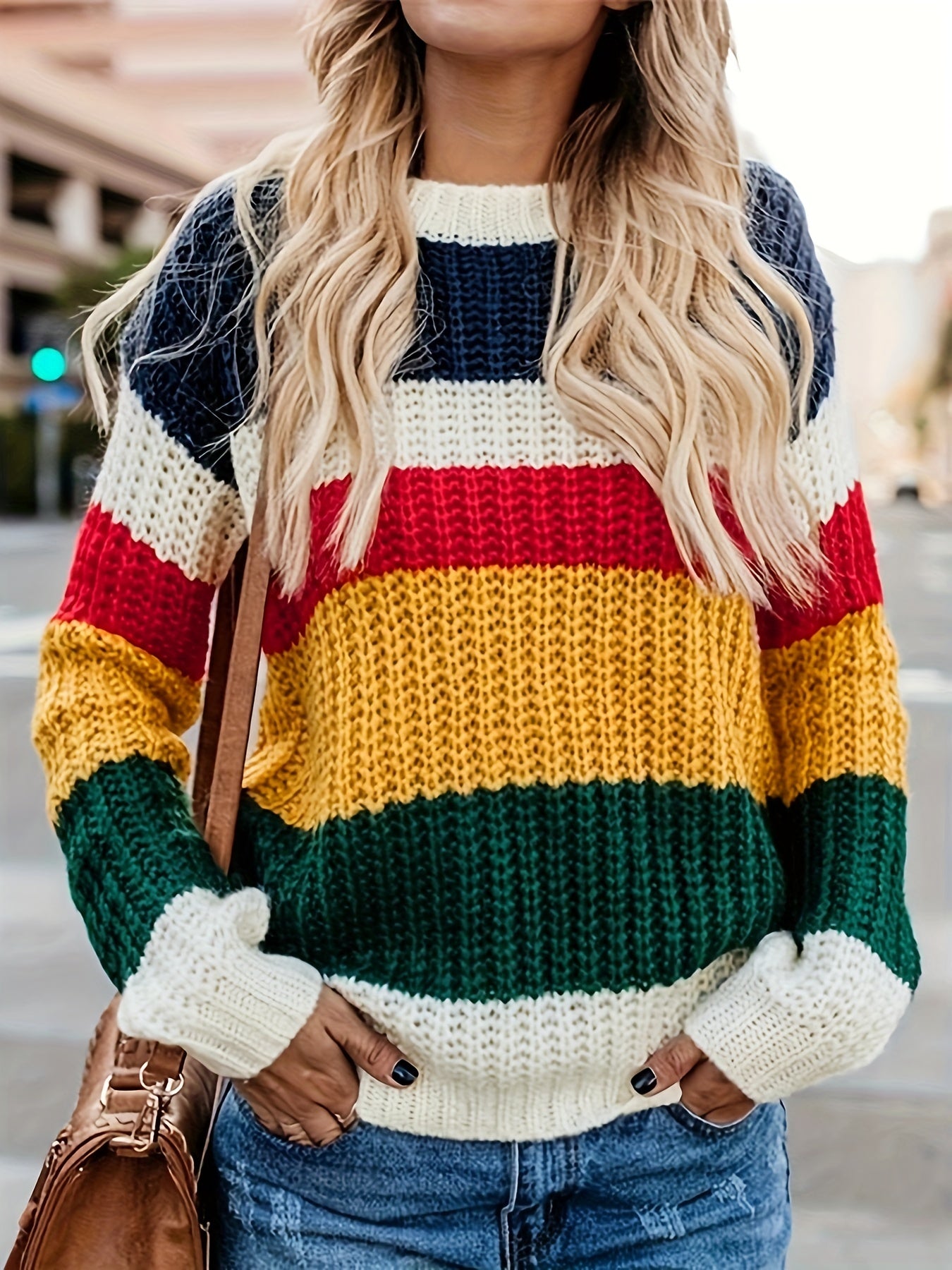 Gelber Gestreifter Strickpullover - Clara