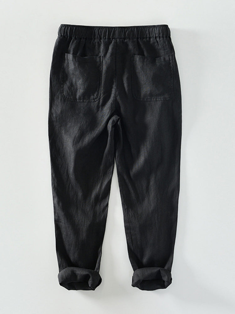 Khaki Leinenhose mit Kordelzug - Noah