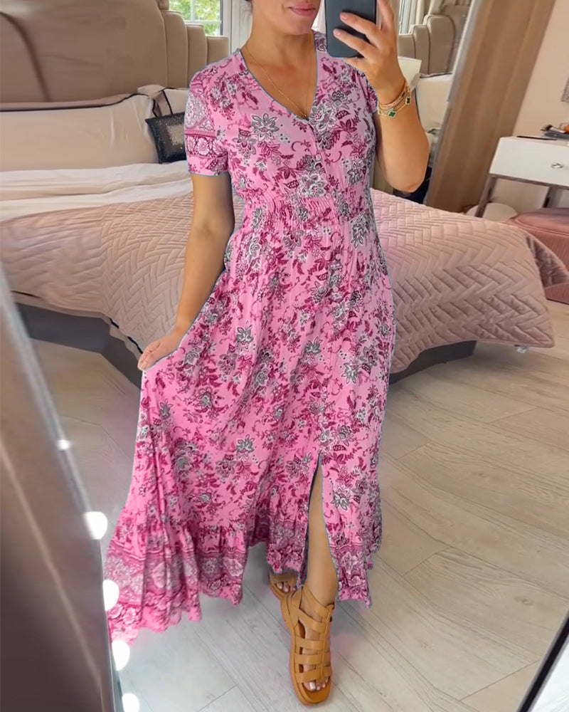 Aria - Blaues Boho-Kleid mit Blumenmuster für lässige Tage