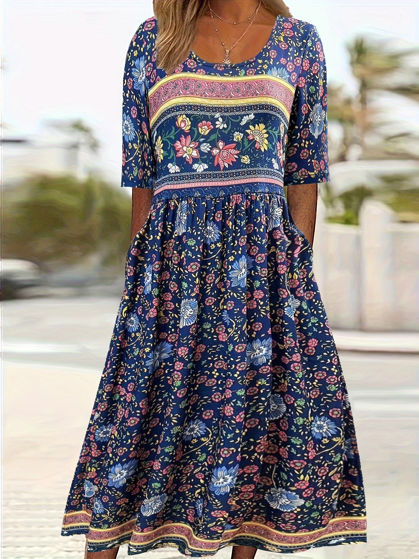 Blaues Boho Maxikleid - Lena