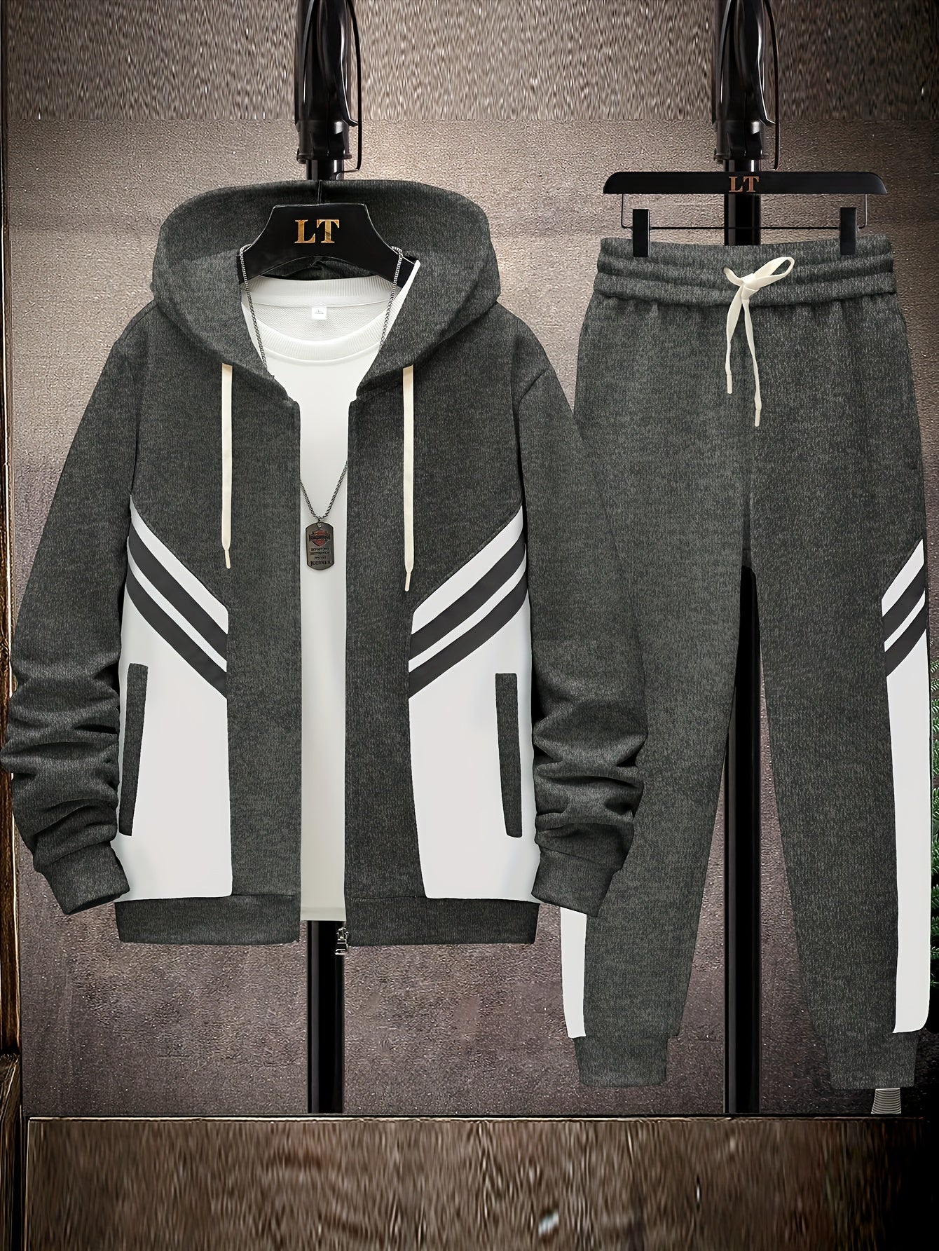 Schwarz Gestreiftes Hoodie & Jogginghose Set - Tom