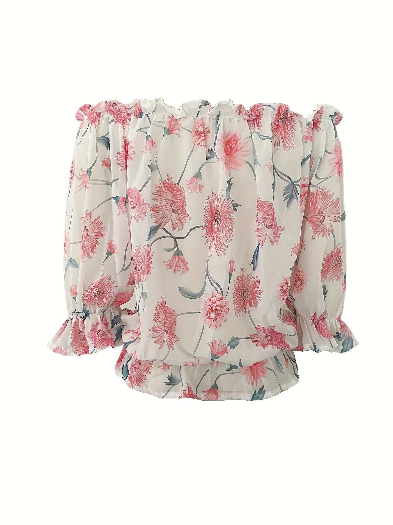 Rosa Rüschenbluse mit Blumenmuster - Olivia