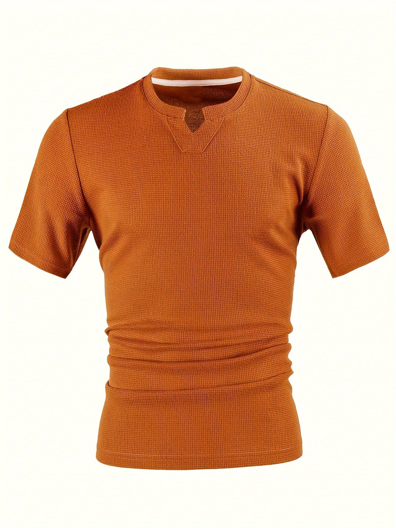 Karamellfarbenes Waffelstrick-T-Shirt - Leo