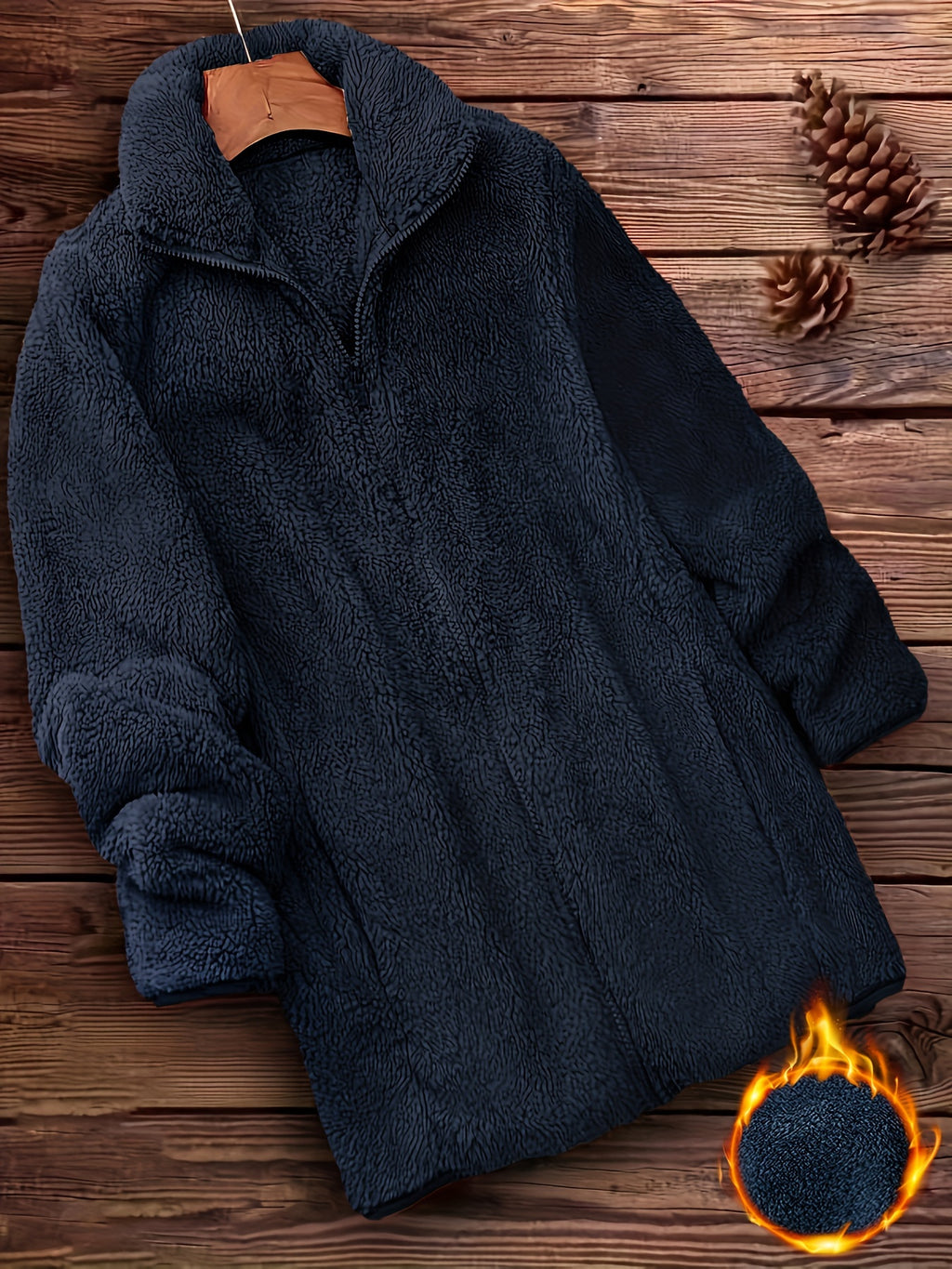 Khaki Teddy Mantel mit Reißverschluss - Lisa