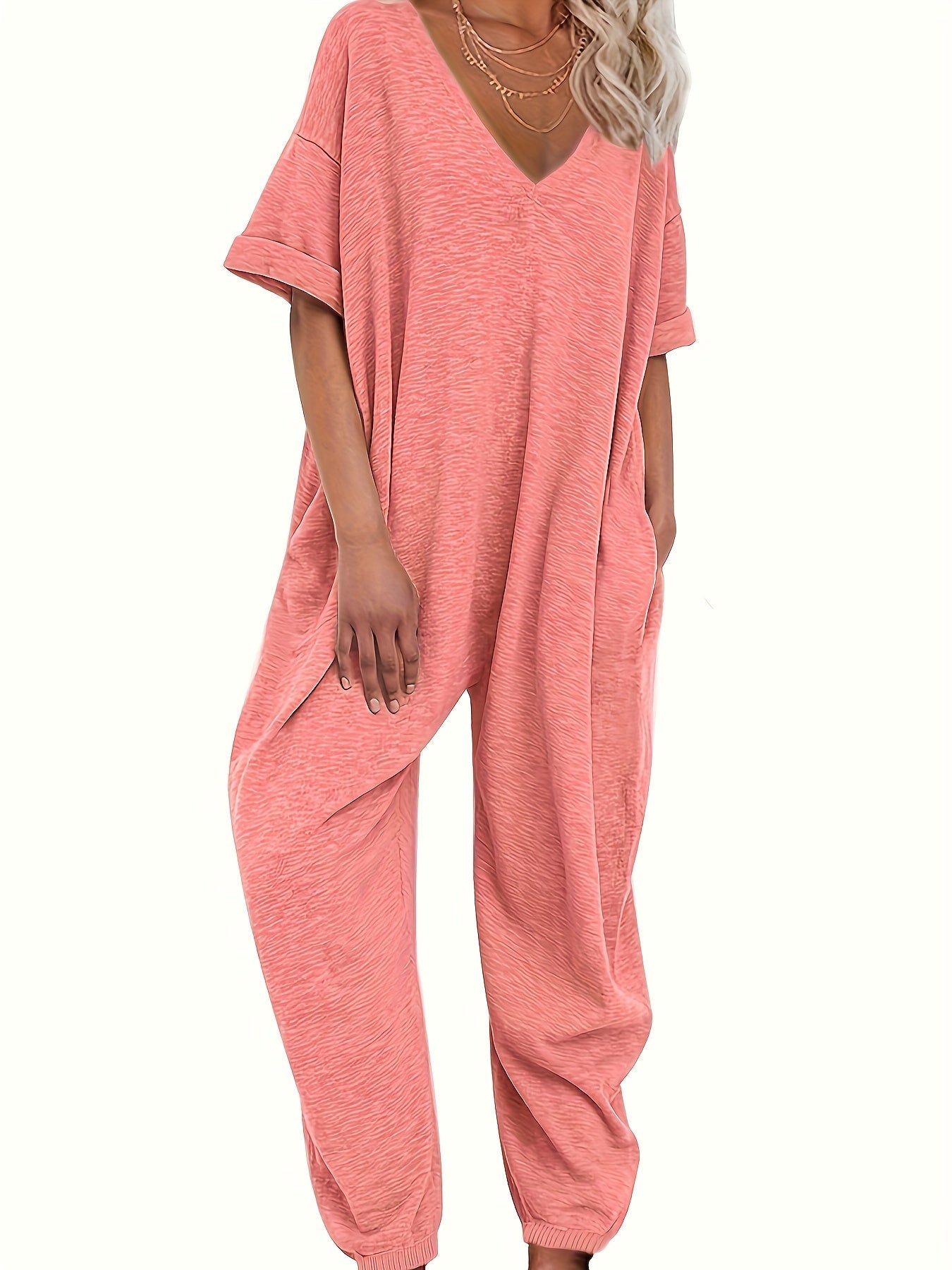 Rosa V-Ausschnitt Jumpsuit - Lena