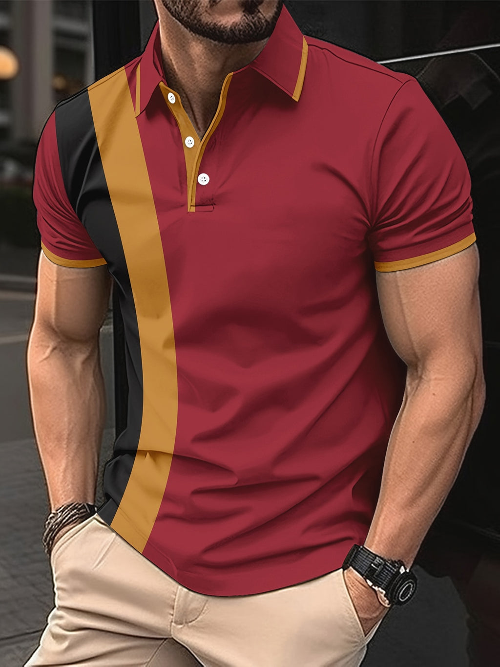 Bordeauxrotes Streifenmuster-Henley-Shirt - Jonas