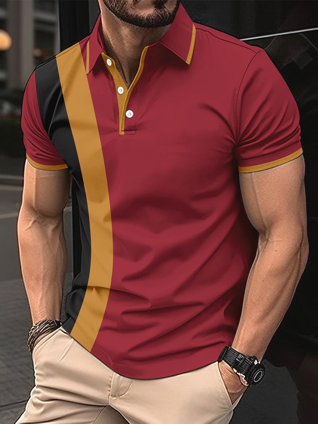 Bordeauxrotes Streifenmuster-Henley-Shirt - Jonas