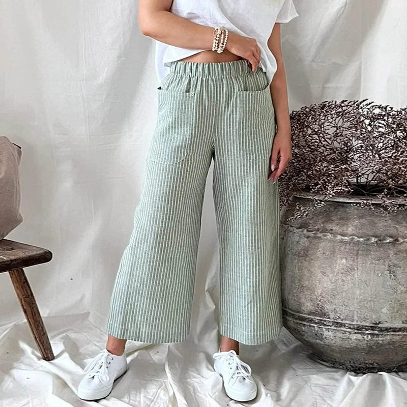 Grau gestreifte Hose mit weitem Bein - Mia