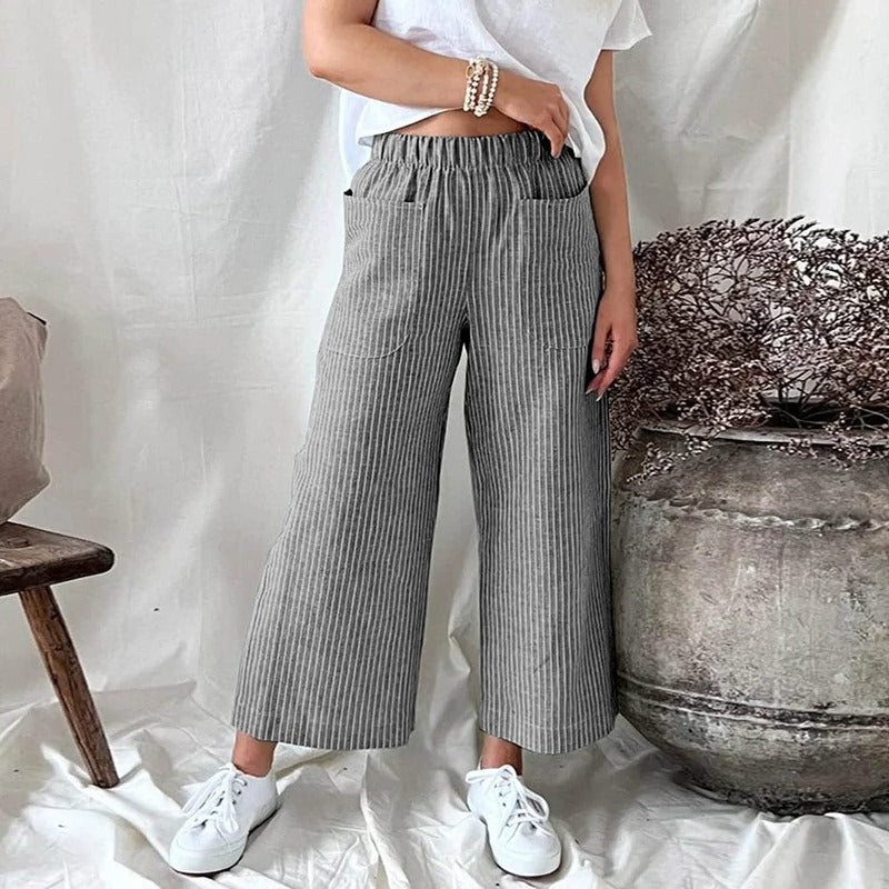 Grau gestreifte Hose mit weitem Bein - Mia