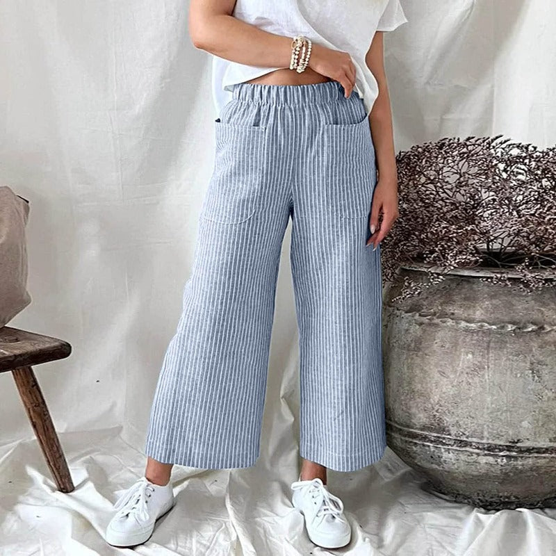 Grau gestreifte Hose mit weitem Bein - Mia